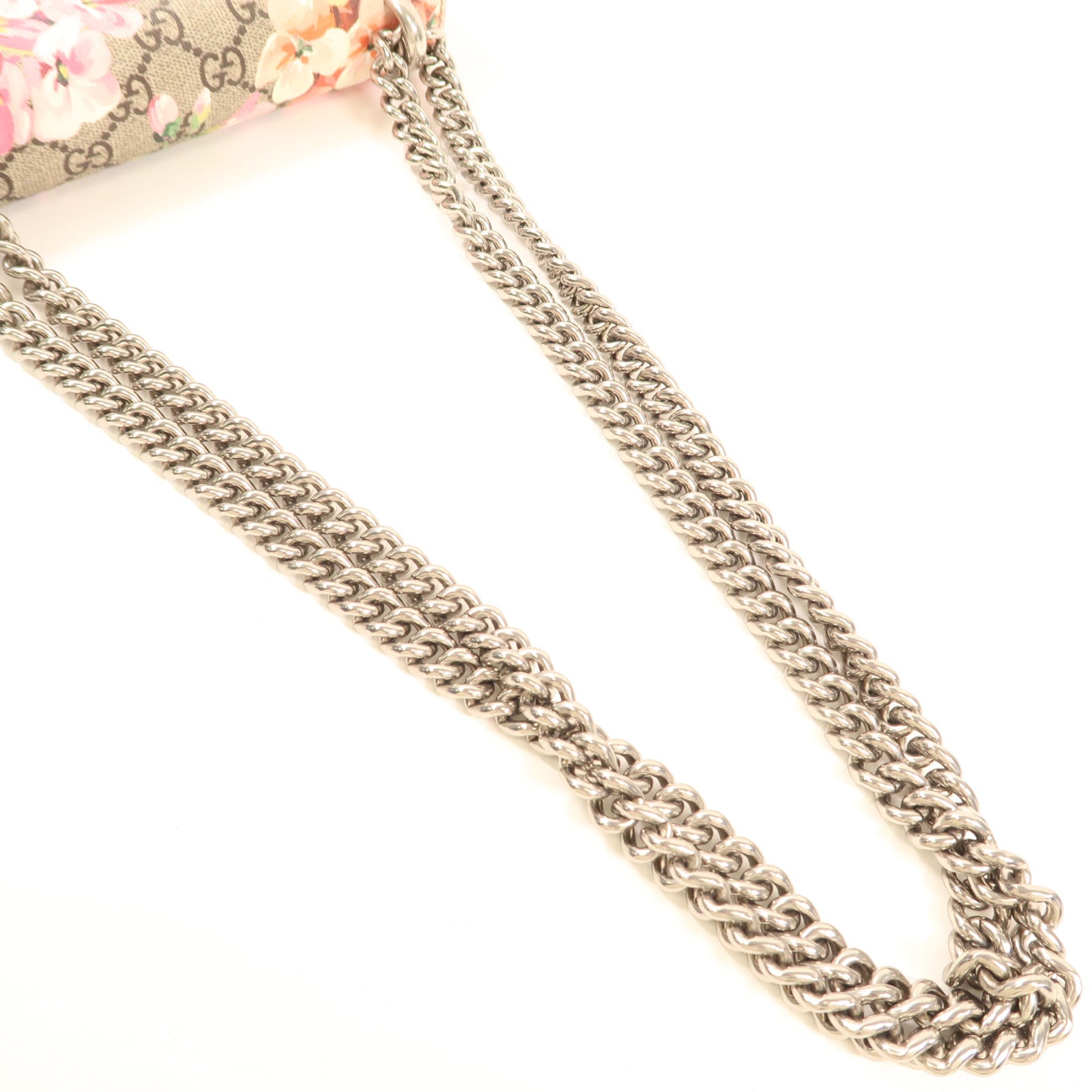 GUCCI 塗層帆布Chain Shoulder銀扣鏈帶肩背袋