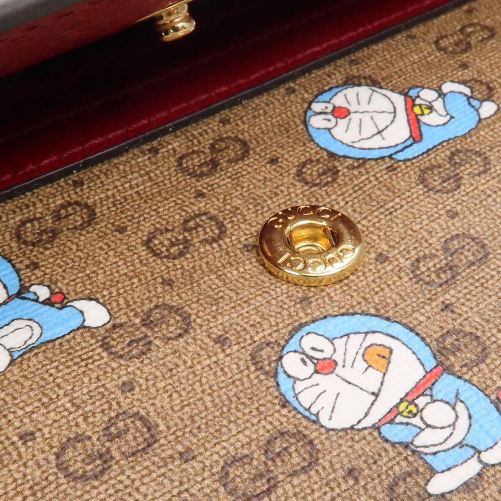 GUCCI 塗層帆布/牛皮皮革Gucci x Doraemon金扣長錢包