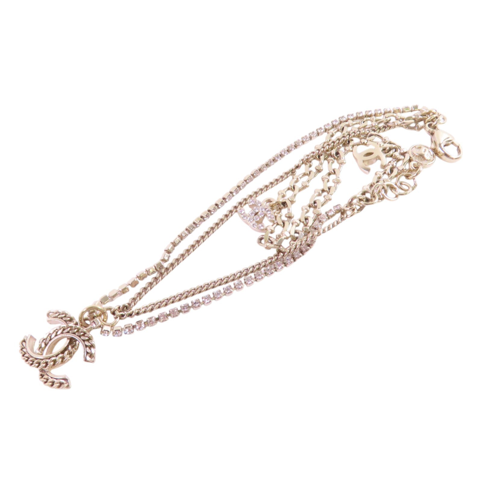 CHANEL CC GHW Double Chain Bracelet B12P Metal Rhinestones