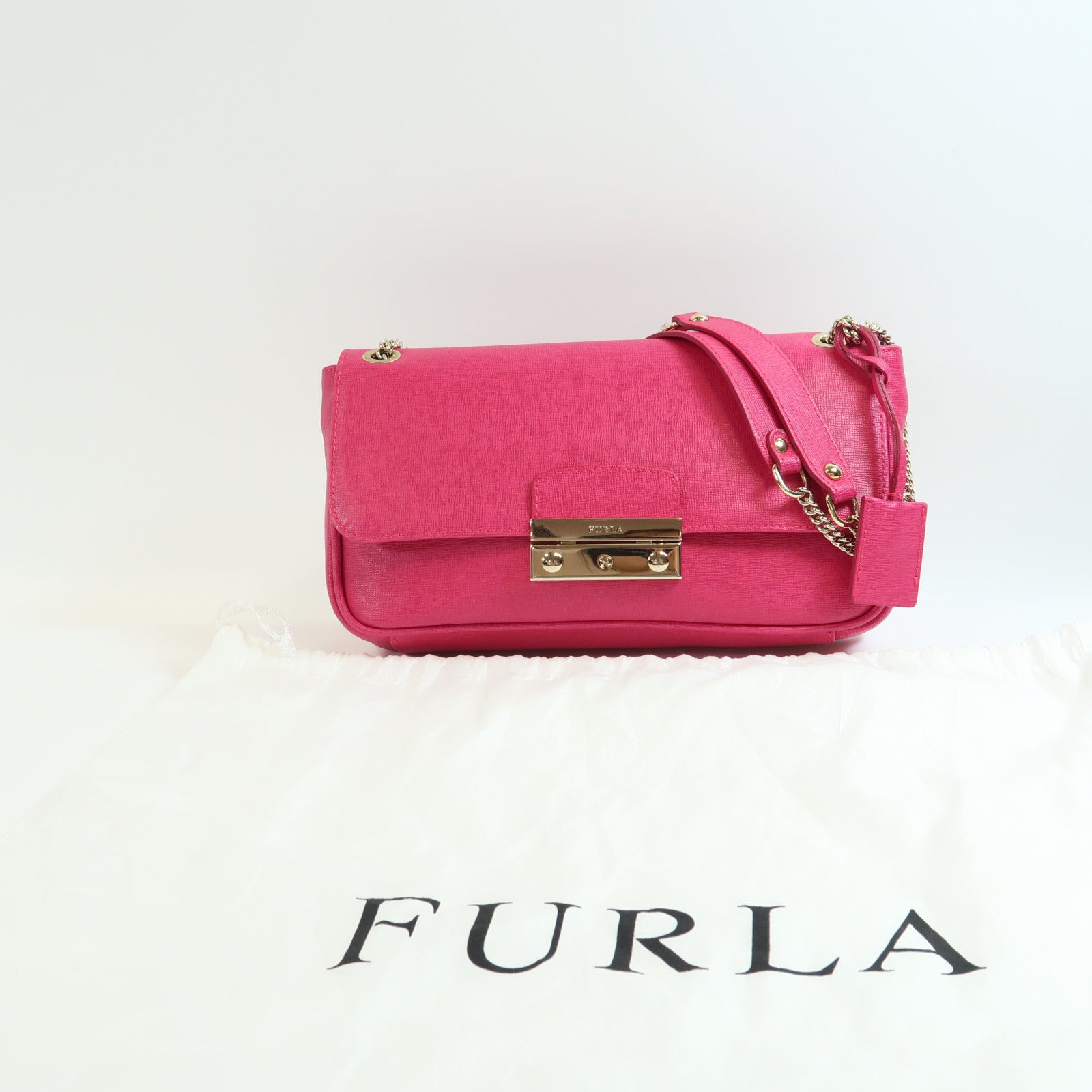 Furla 皮革Chain Shoulder金扣鏈帶肩背袋