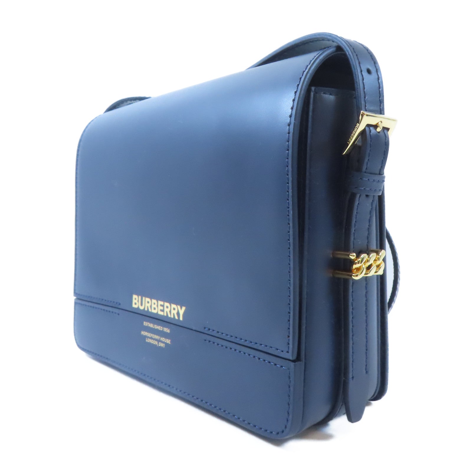 BURBERRY 【激減優惠】牛皮皮革Shoulder Bag金扣肩背袋深藍色