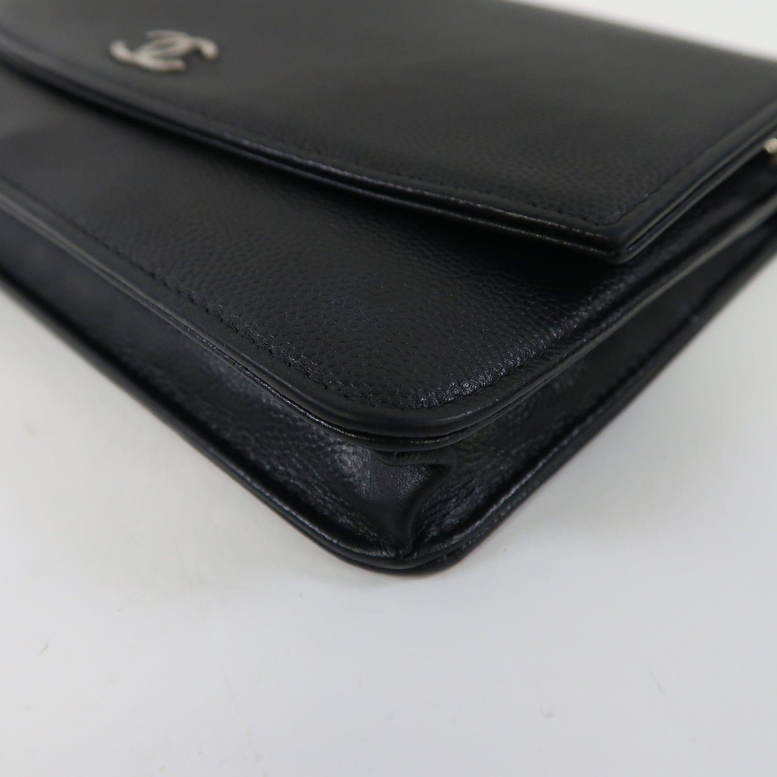 CHANEL 牛皮皮革Wallet On Chain銀扣鏈帶肩背袋黑色