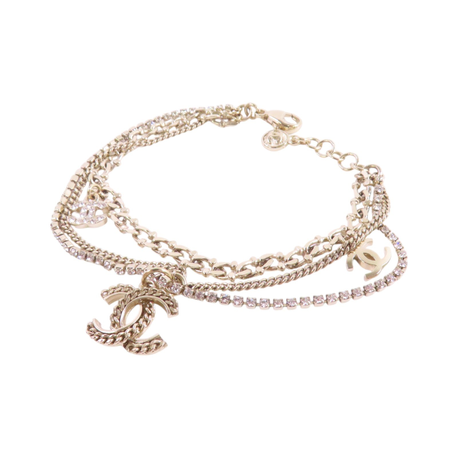 CHANEL 金屬/水鑽Double Chain Bracelet金扣手鏈