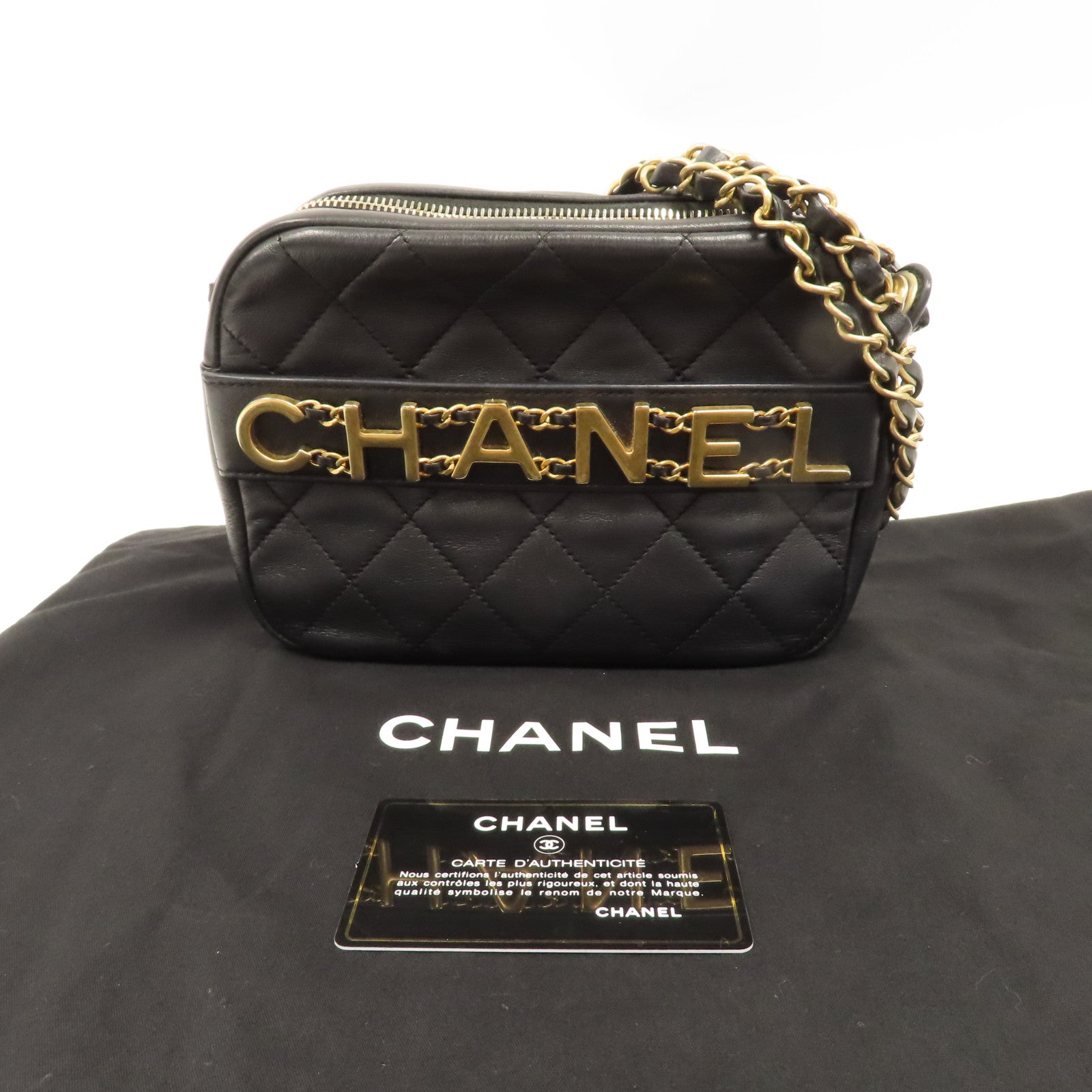 CHANEL 【激減優惠】菱格皮革Enchained Camera Bag金扣鏈帶肩背袋黑色
