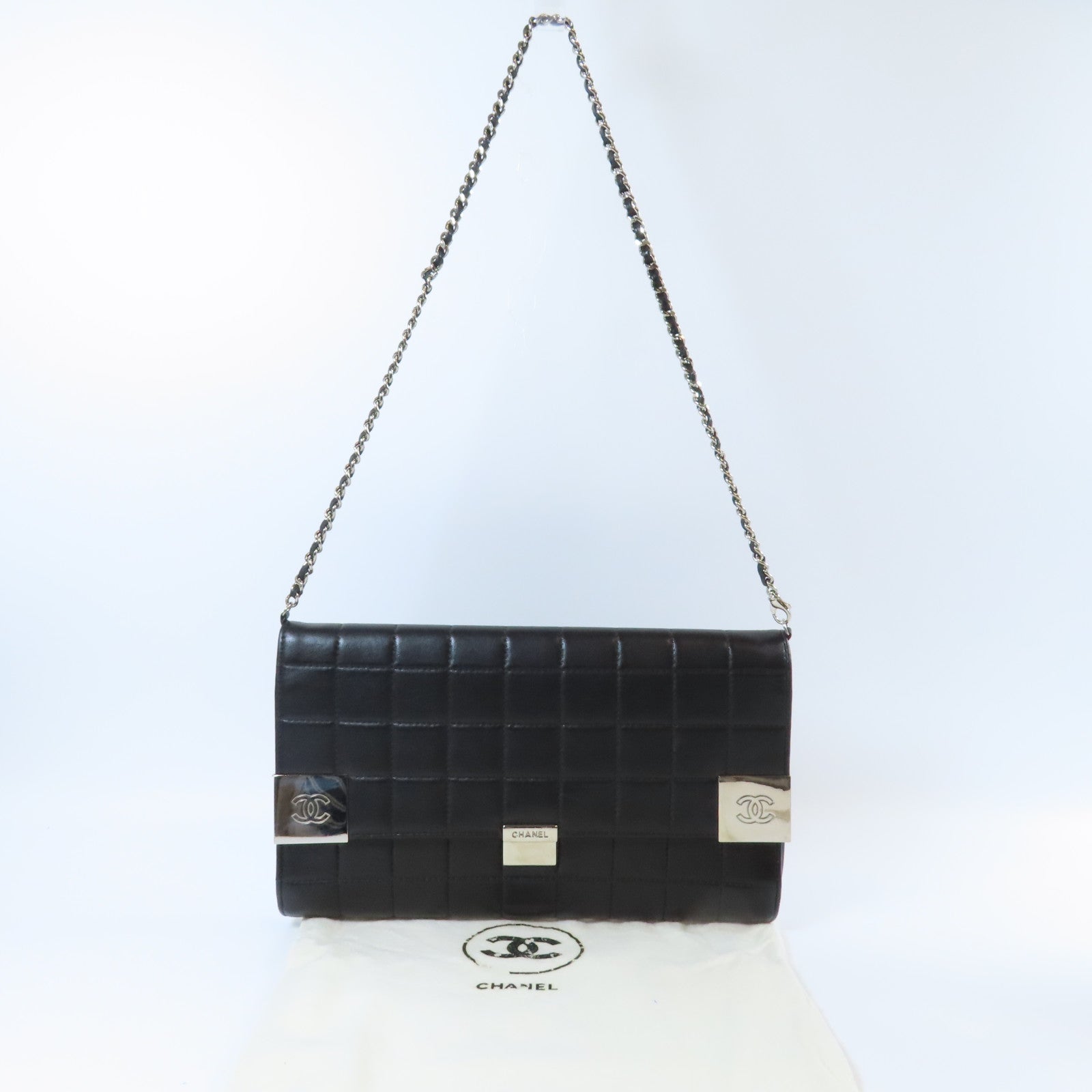 CHANEL 【激減優惠】羊皮皮革Chain Shoulder Bag銀扣鏈帶肩背袋黑色