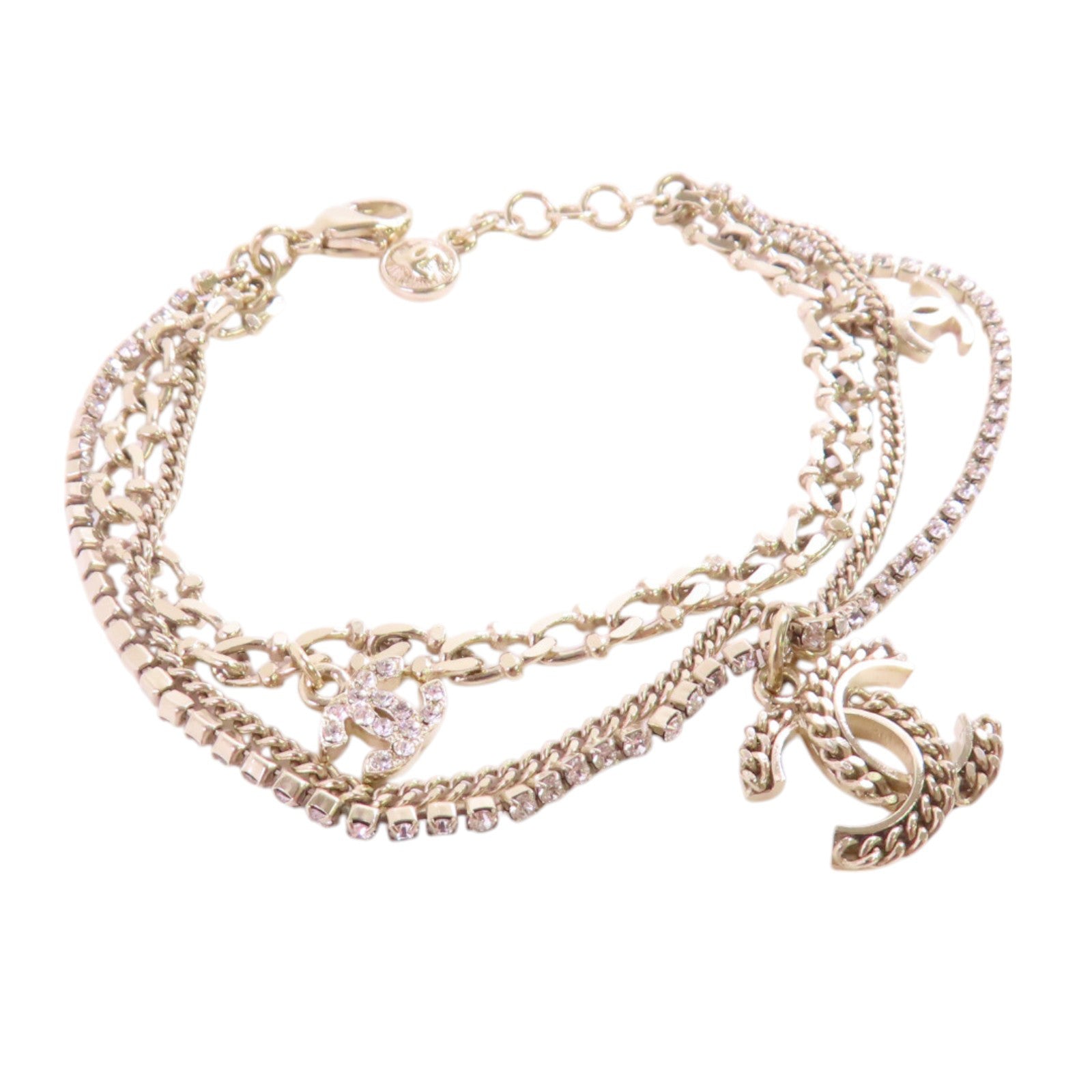 CHANEL CC GHW Double Chain Bracelet B12P Metal Rhinestones