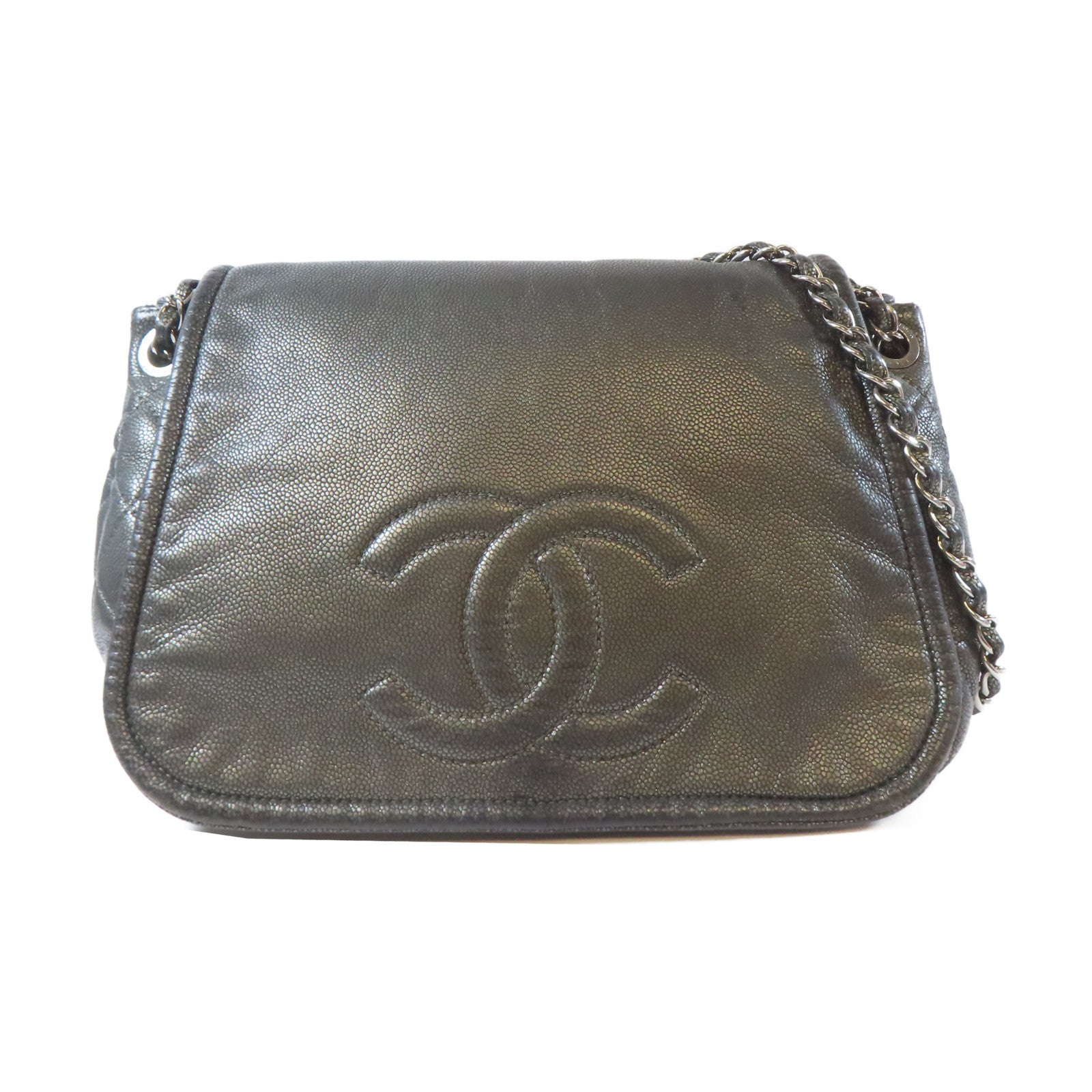 CHANEL 【激減優惠】牛皮皮革Chain Shoulder Bag銀扣鏈帶肩背袋灰色