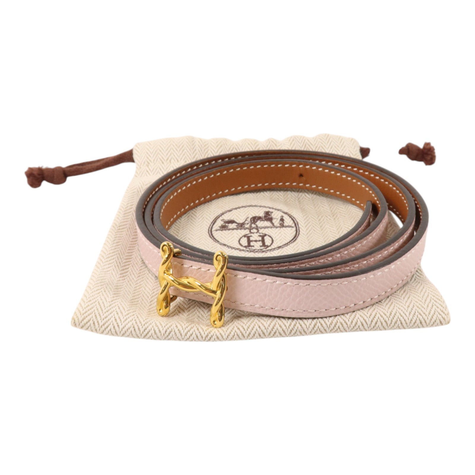 HERMES Epsom皮革H Torsade Buckle Reversible Belt 85cm金扣皮帶Mauve Pale/Gold