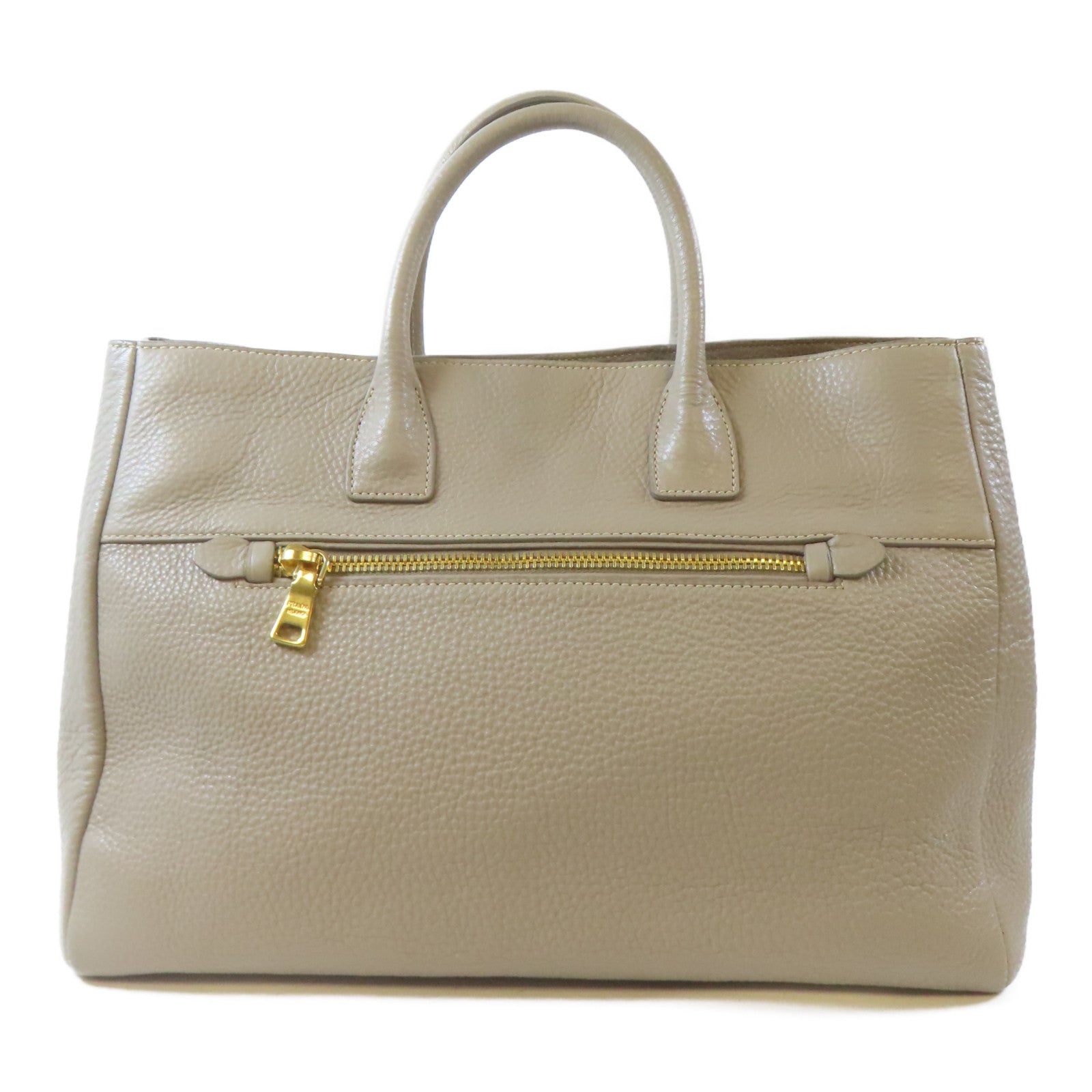PRADA 牛皮皮革Vitella Daino Tote金扣手挽肩背兩用袋淺褐色