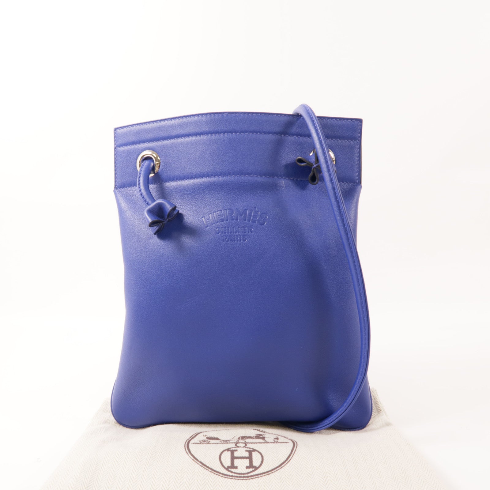 HERMES Swift皮革Aline銀扣肩背袋Bleu Electrique藍色