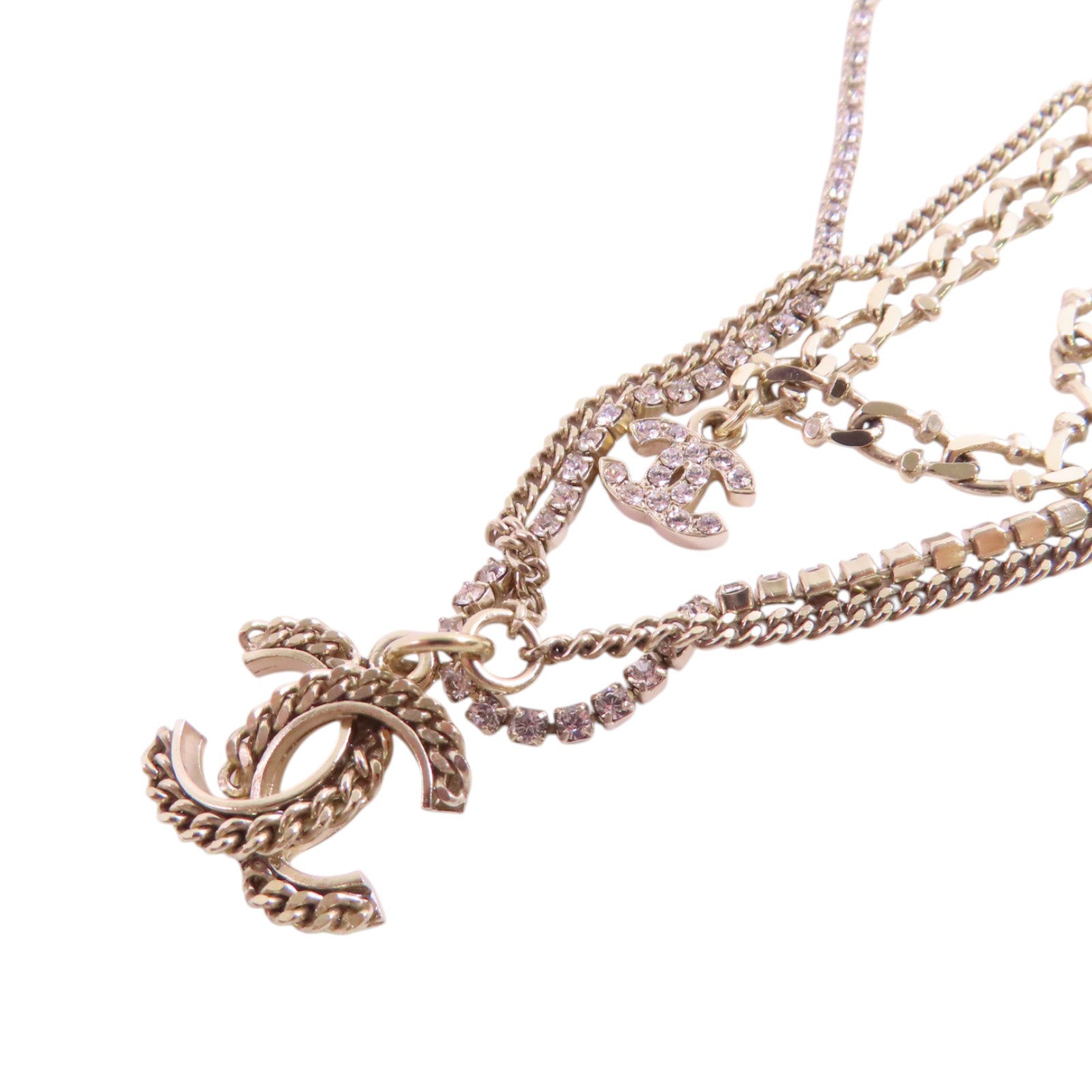 CHANEL CC GHW Double Chain Bracelet B12P Metal Rhinestones