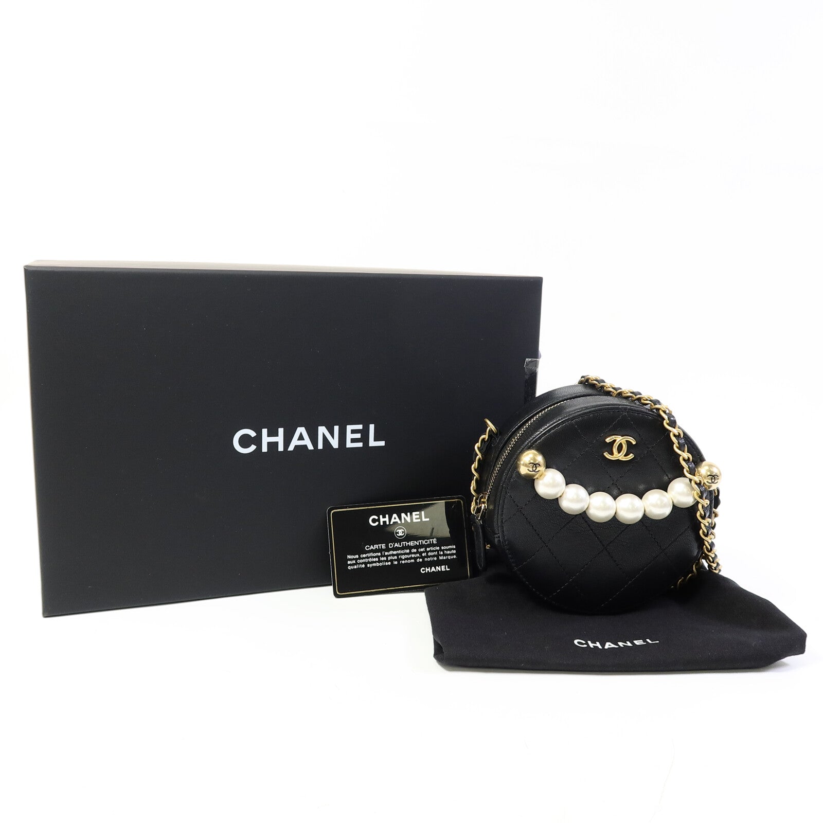 CHANEL 牛皮皮革Round Pear Bag金扣鏈帶肩背袋