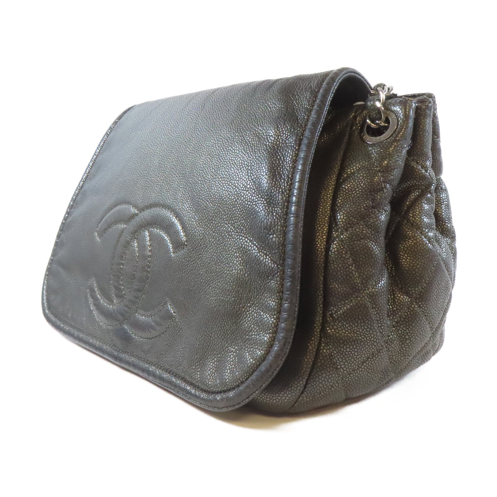 CHANEL 【激減優惠】牛皮皮革Chain Shoulder Bag銀扣鏈帶肩背袋灰色