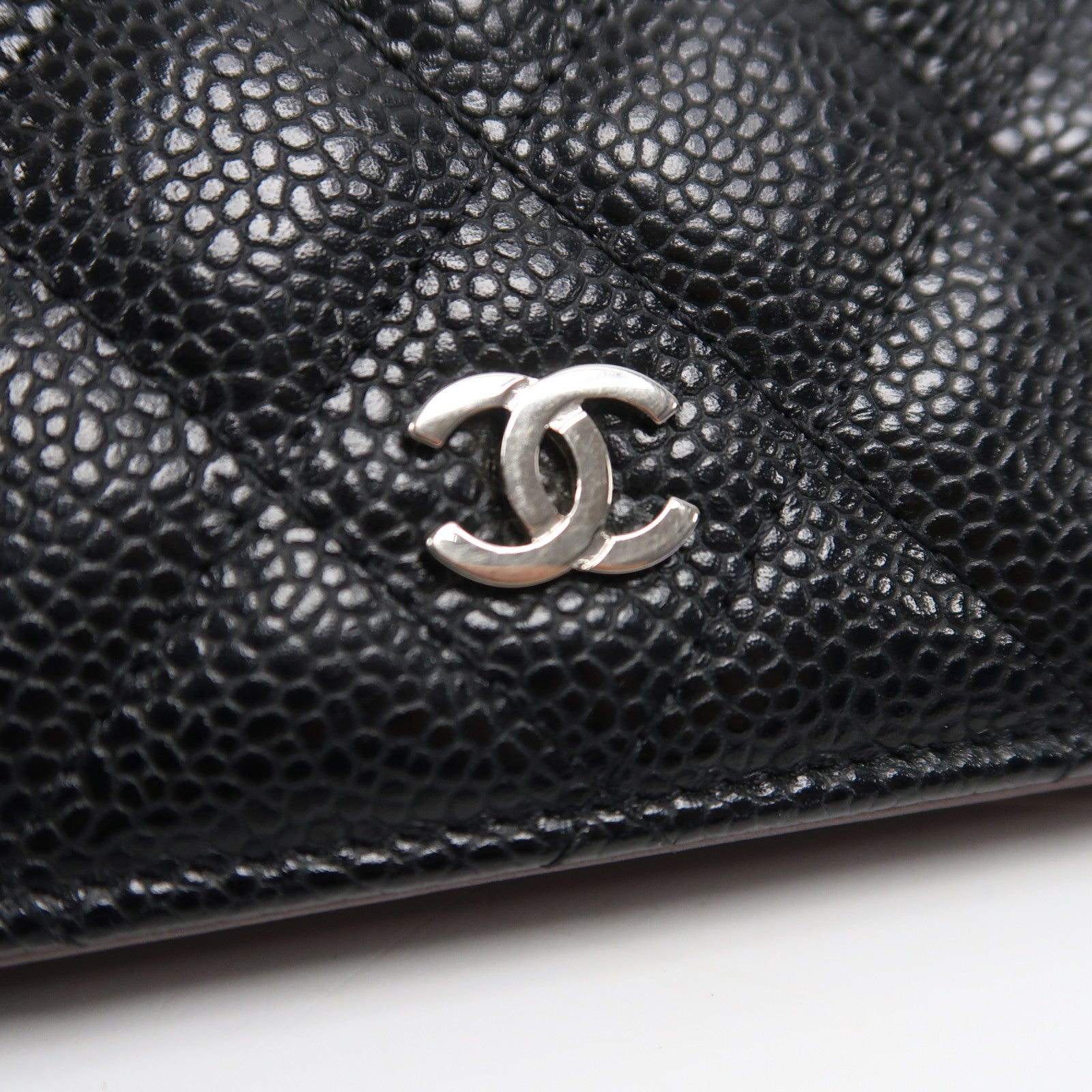 CHANEL 菱格Caviar皮革Wallet銀扣長錢包黑色