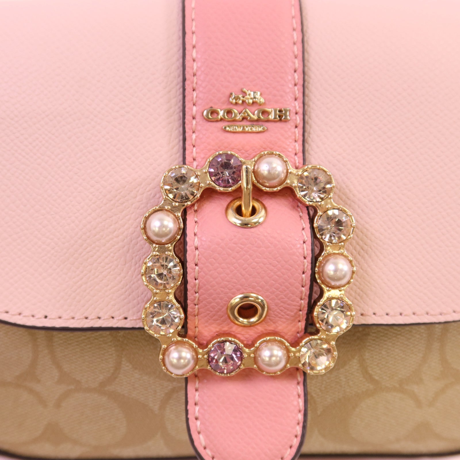 COACH 塗層帆布Chain Shoulder金扣鏈帶肩背袋