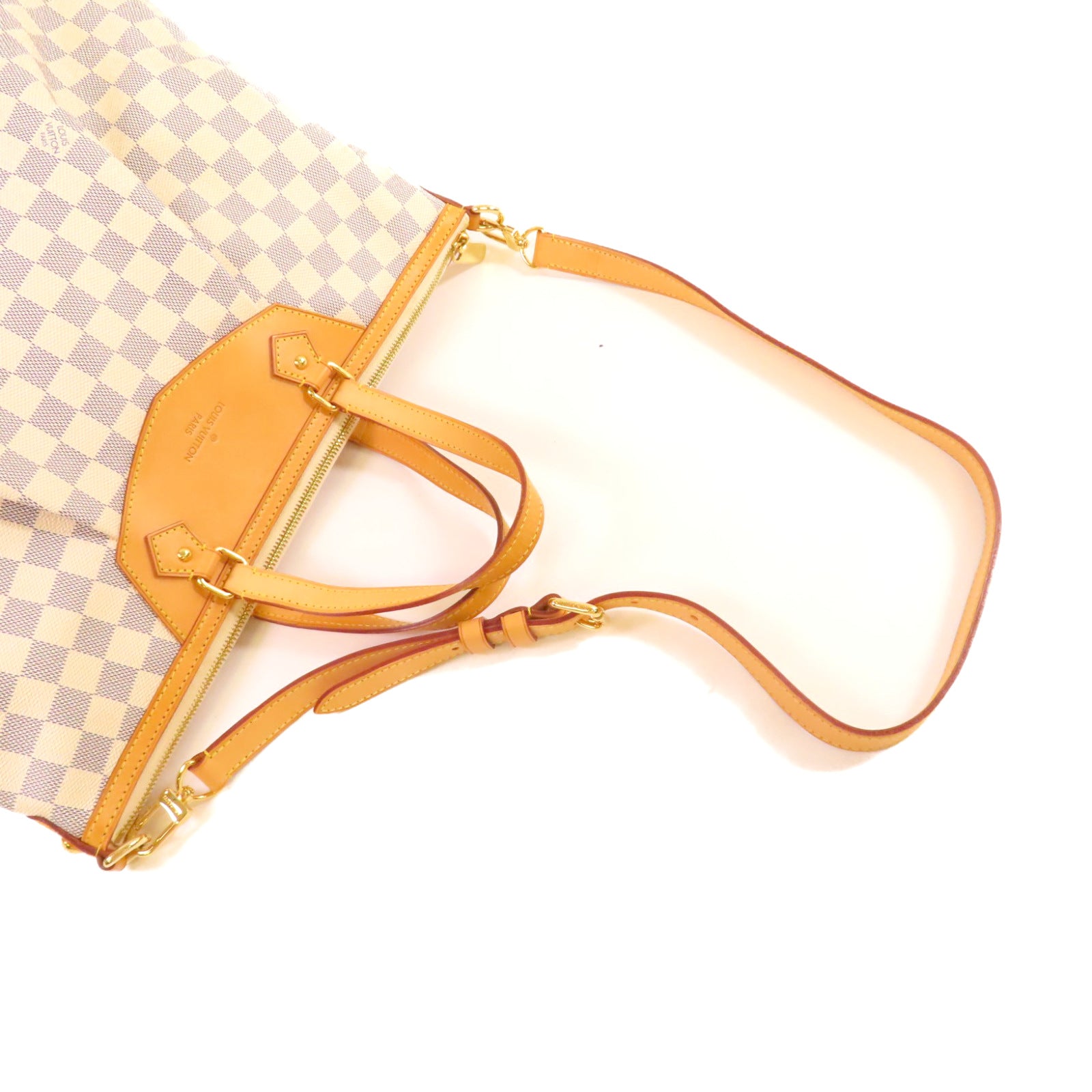 LOUIS VUITTON Damier Azur Siracusa GM 2 Way Shoulder Bag金扣手挽肩背兩用袋米白色/啡色