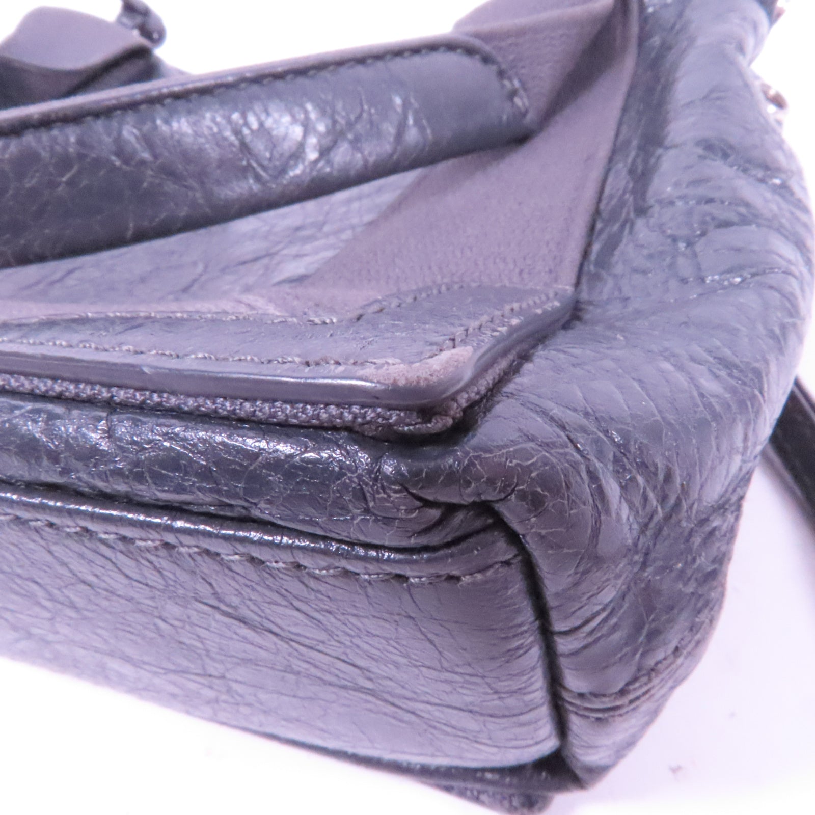 BALENCIAGA 牛皮皮革Cabas XS銀扣手挽肩背兩用袋灰色