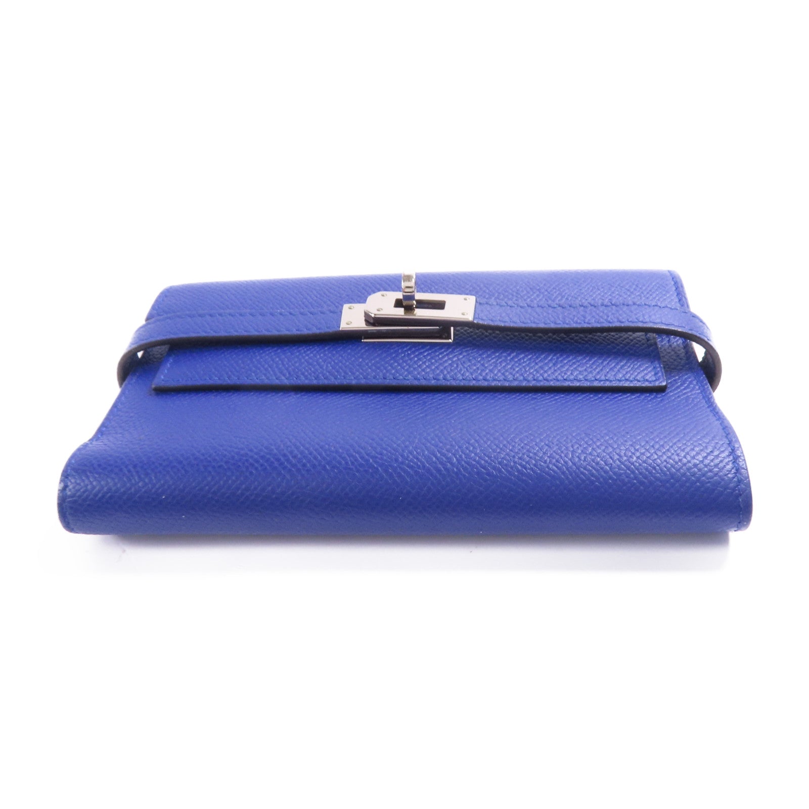 HERMES Epsom皮革Kelly Wallet銀扣長錢包Bleu Electrique