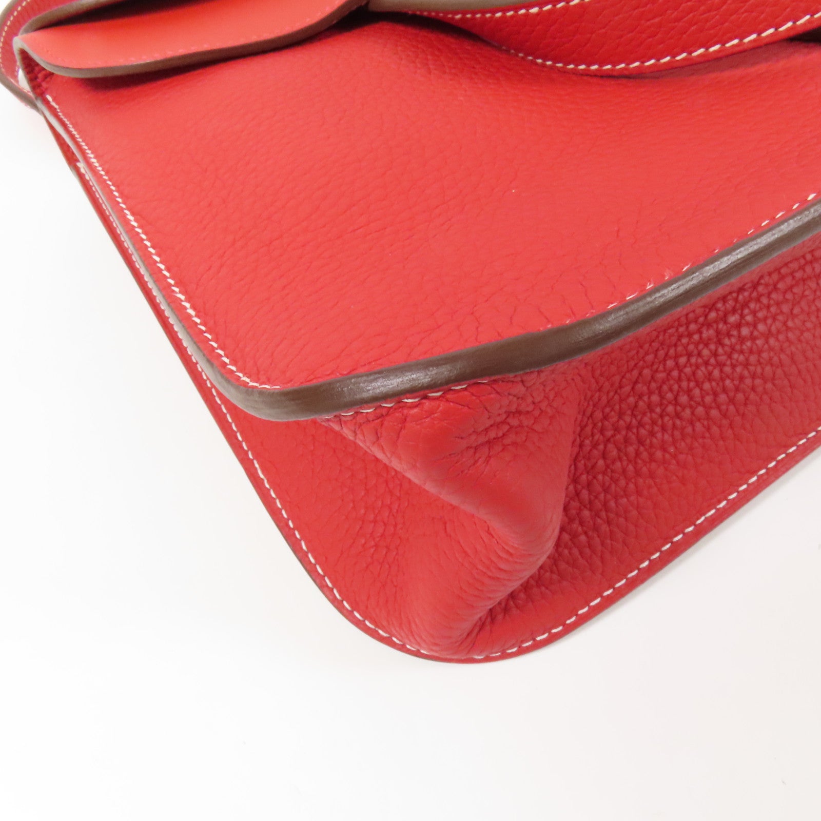 HERMES Clemence皮革Halzan 31銀扣手挽肩背兩用袋Rouge Casaque