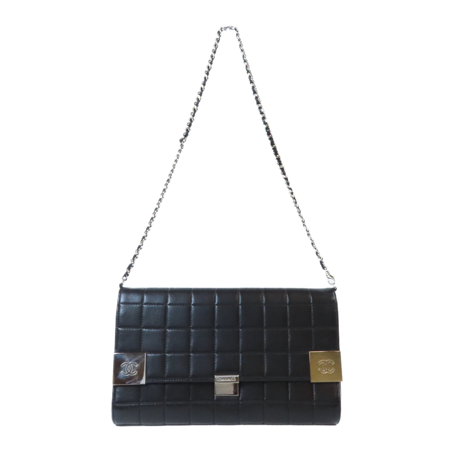 CHANEL 【激減優惠】羊皮皮革Chain Shoulder Bag銀扣鏈帶肩背袋黑色