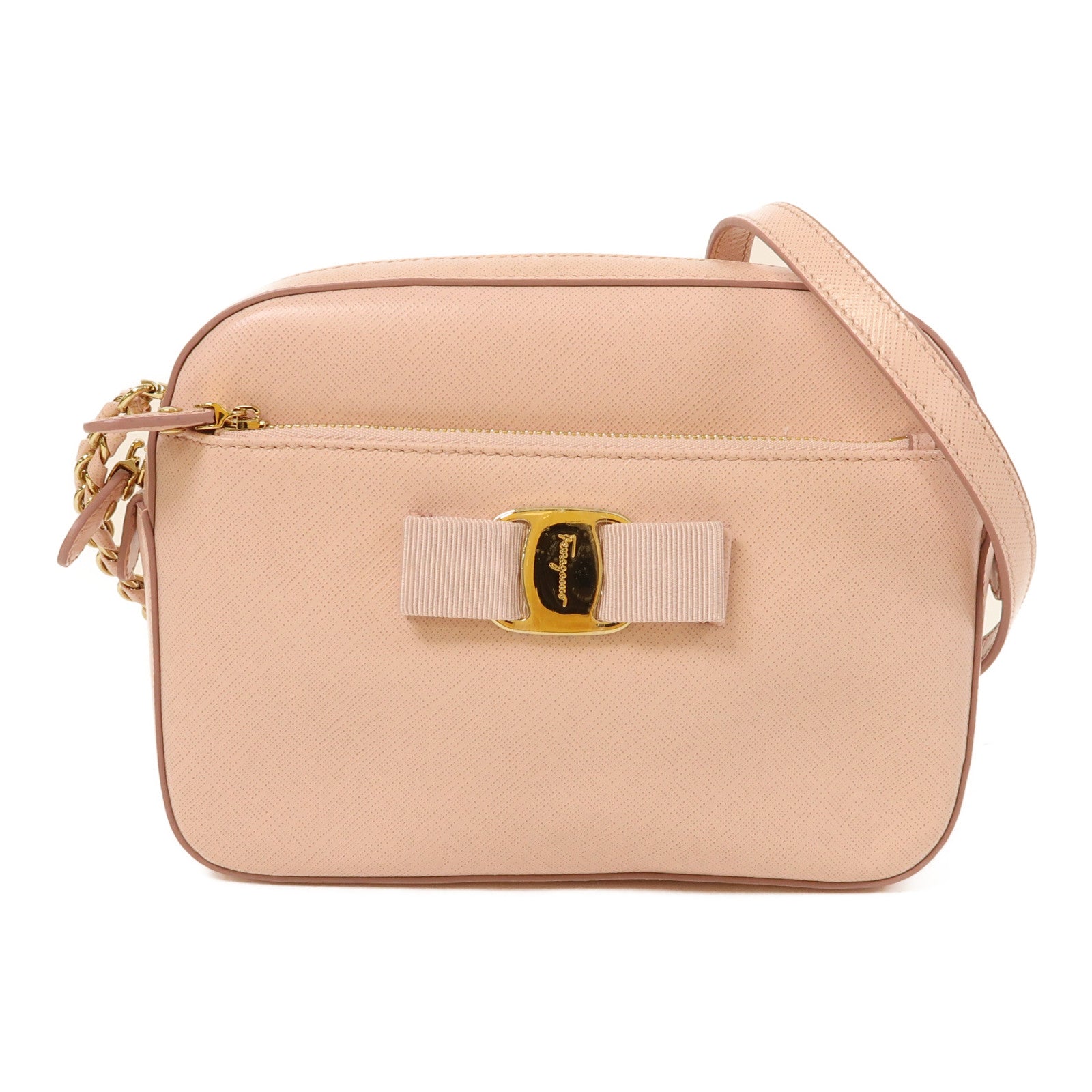 Salvatore Ferragamo 牛皮皮革Lydia saffiano銀扣肩背袋粉紅色