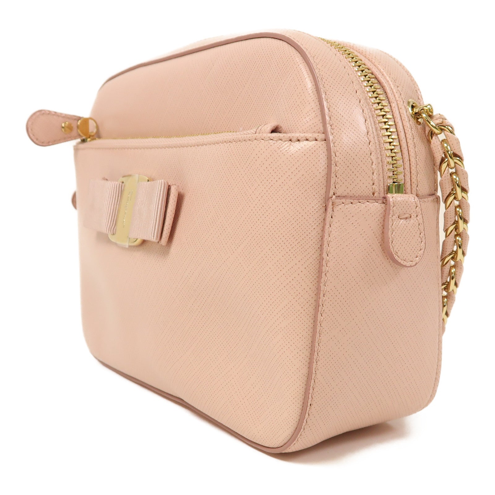 Salvatore Ferragamo 牛皮皮革Lydia saffiano銀扣肩背袋粉紅色