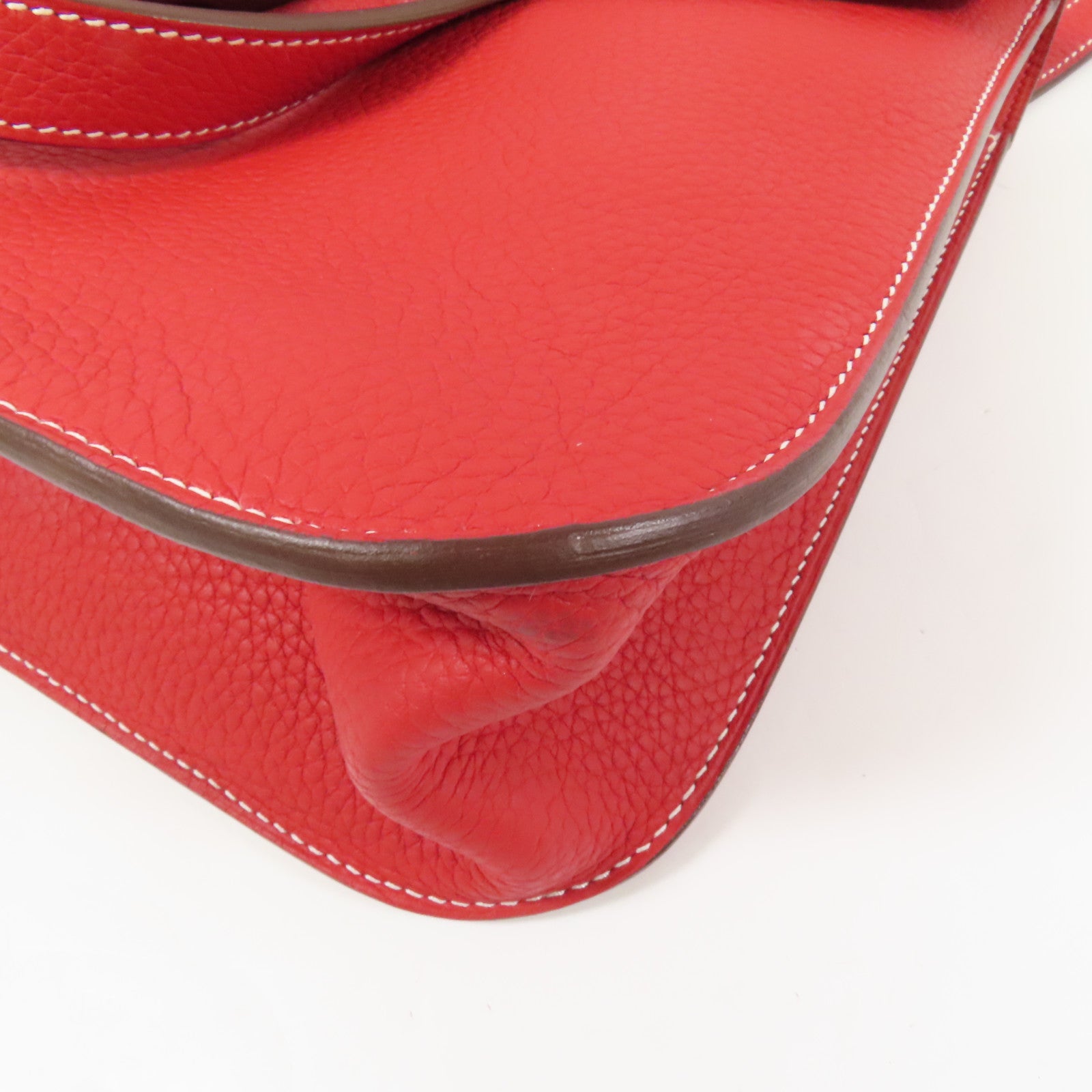 HERMES Clemence皮革Halzan 31銀扣手挽肩背兩用袋Rouge Casaque