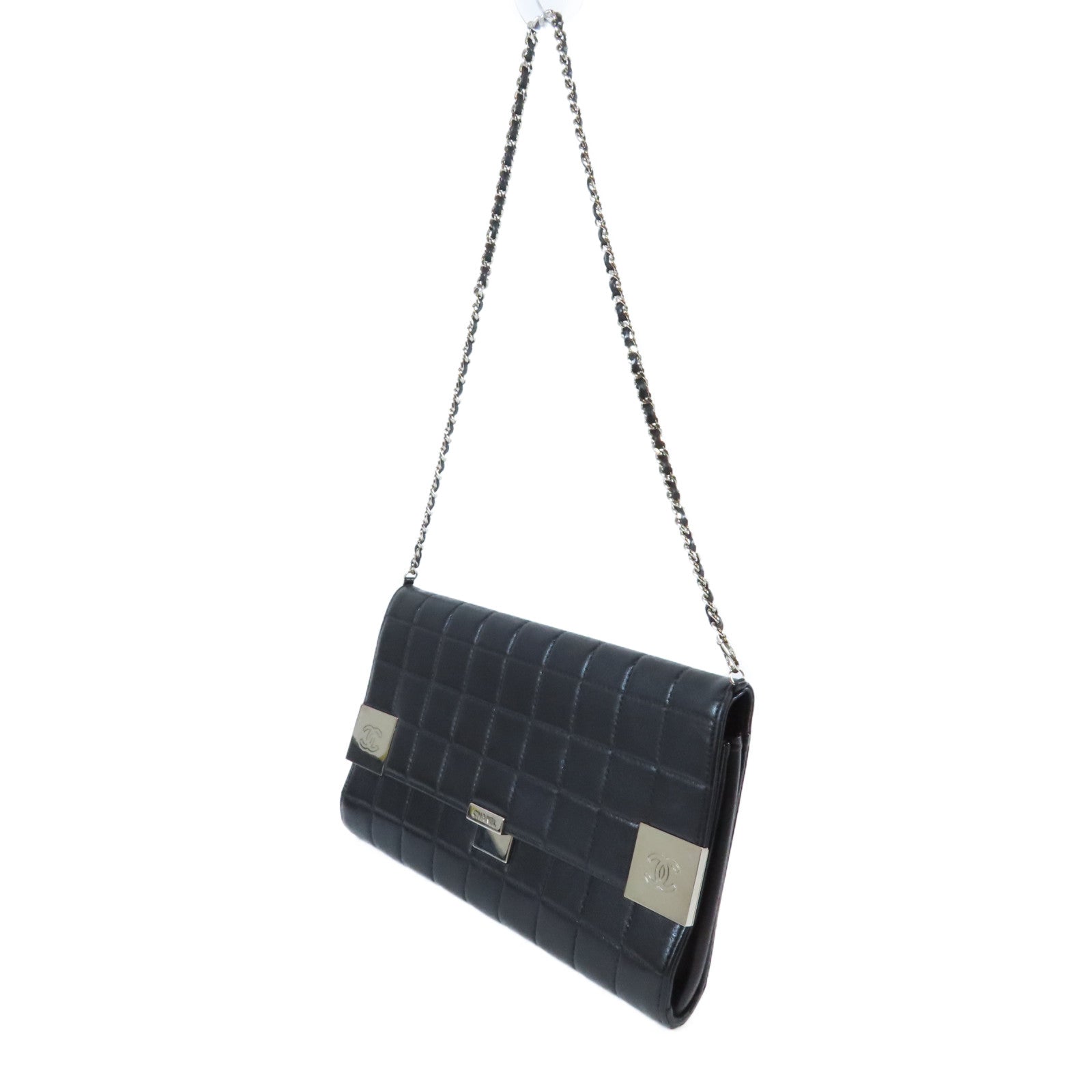 CHANEL 【激減優惠】羊皮皮革Chain Shoulder Bag銀扣鏈帶肩背袋黑色