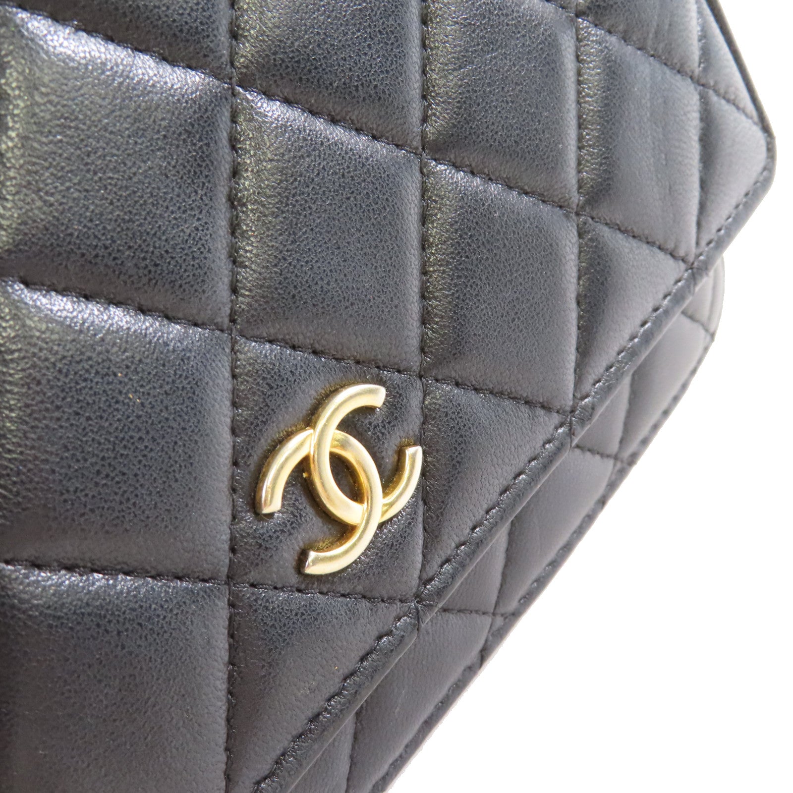 CHANEL 菱格羊皮皮革WOC Wallet On Chain Shoulder Bag金扣鏈帶肩背袋黑色