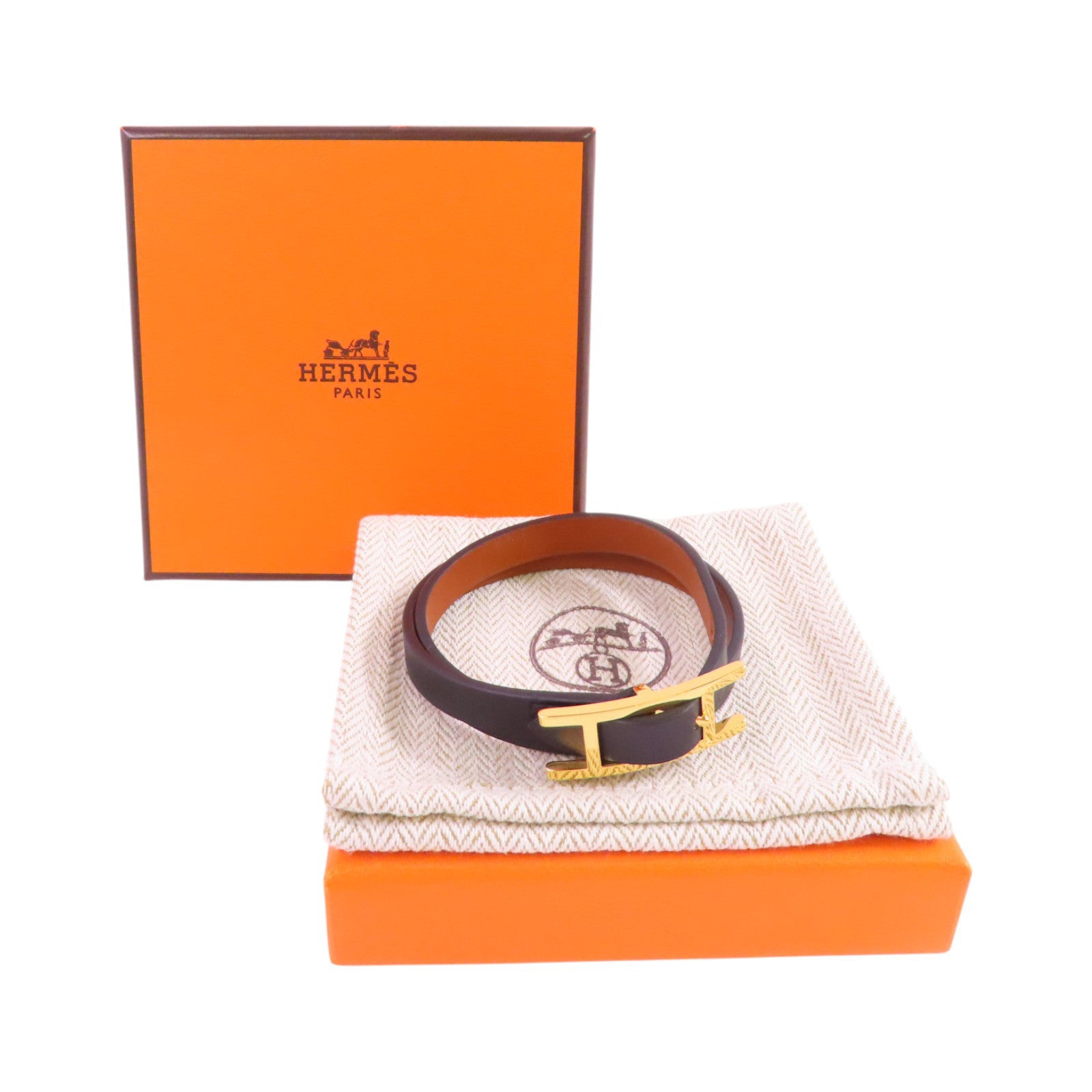 HERMES Swift皮革Behapi Double Tour Bracelet金扣手帶