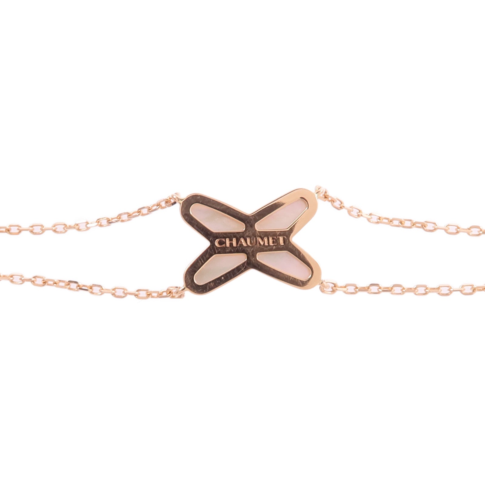 Chaumet 18K玫瑰金/珍珠母貝Jeux De Liens鑽石手鏈