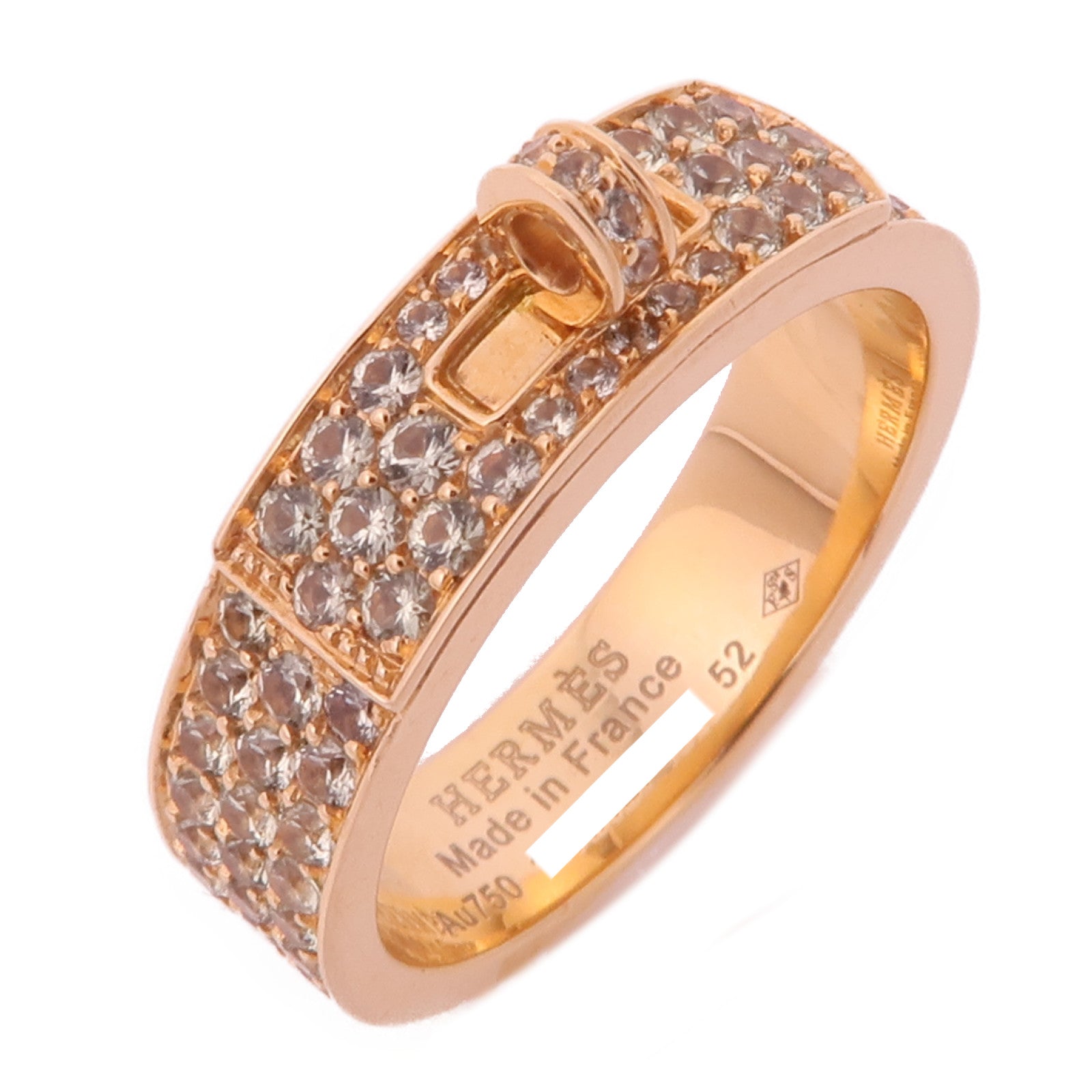 HERMES 18K玫瑰金Kelly Diamond Ring鑽石戒指Hermes#52/US#6