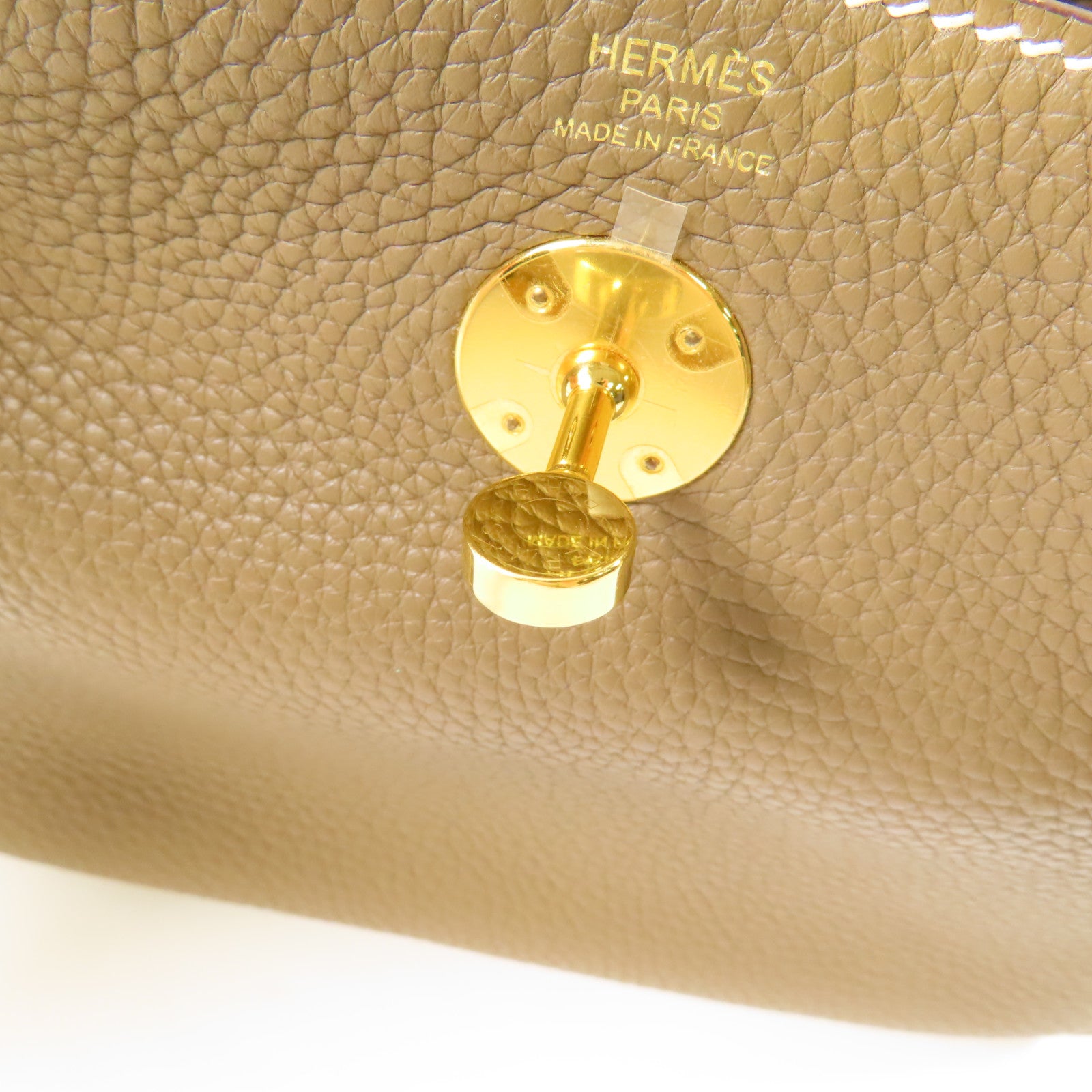 HERMES Clemence皮革Lindy 26金扣手挽肩背兩用袋Etoupe