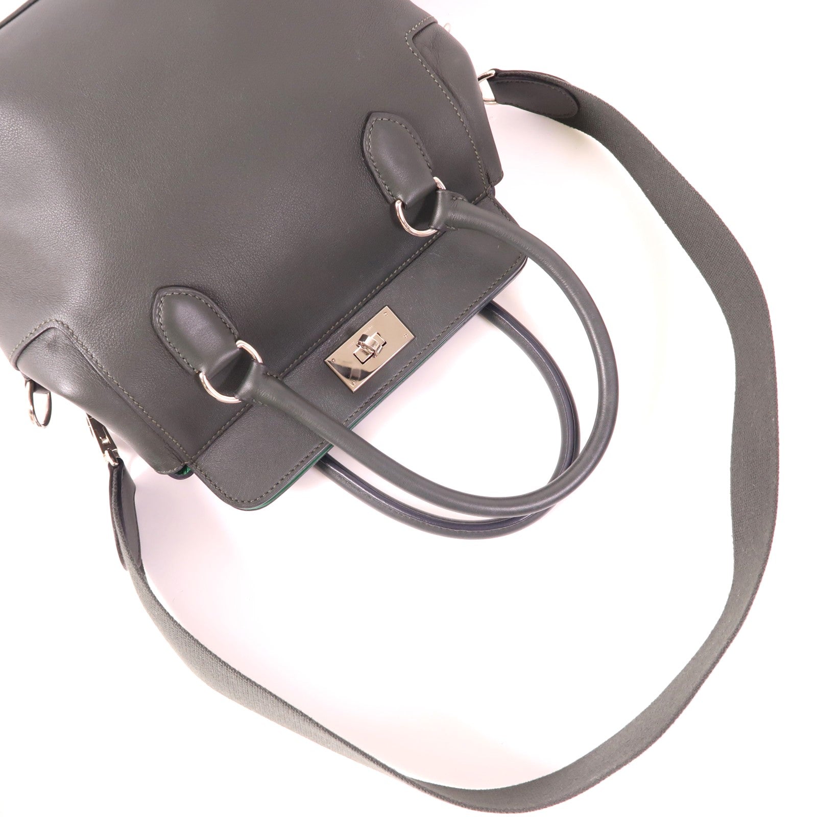 HERMES Evercolor皮革Toolbox 20銀扣手挽肩背兩用袋Vert Fonce