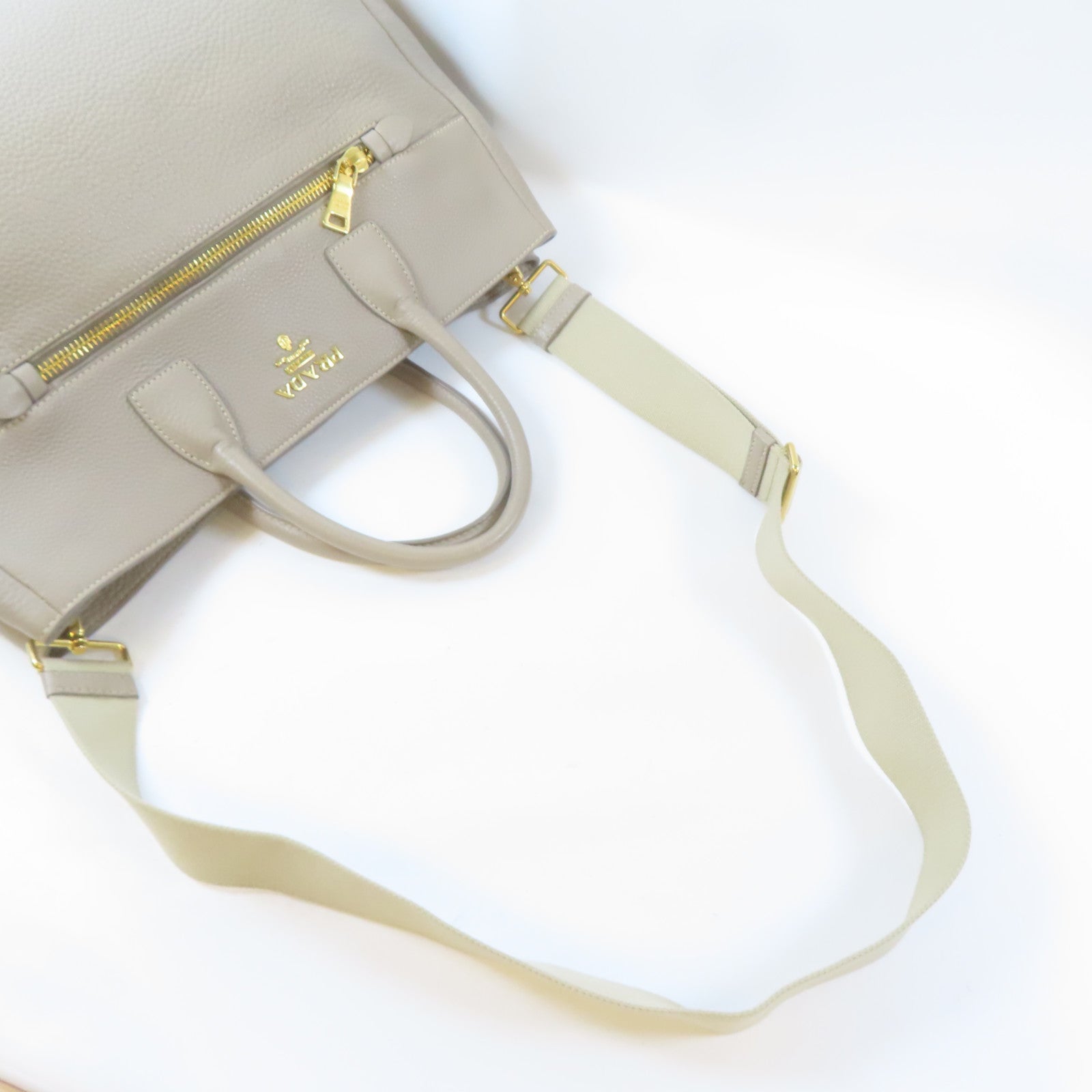 PRADA 牛皮皮革Vitella Daino Tote金扣手挽肩背兩用袋淺褐色