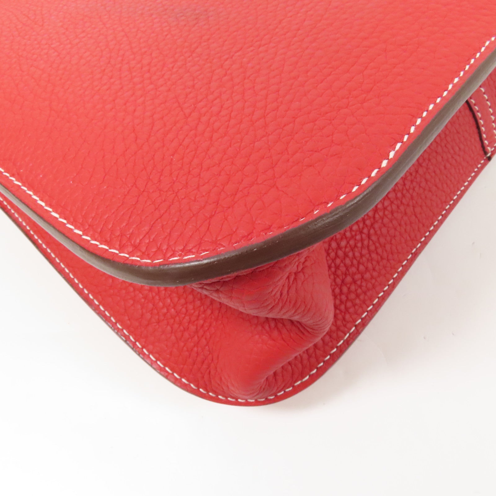 HERMES Clemence皮革Halzan 31銀扣手挽肩背兩用袋Rouge Casaque