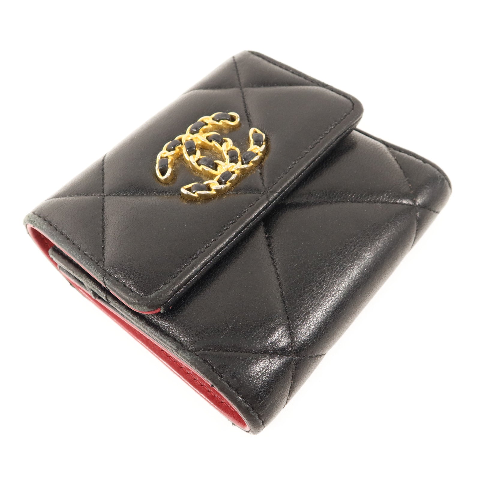 CHANEL 羊皮皮革Trifold Wallet金扣錢包
