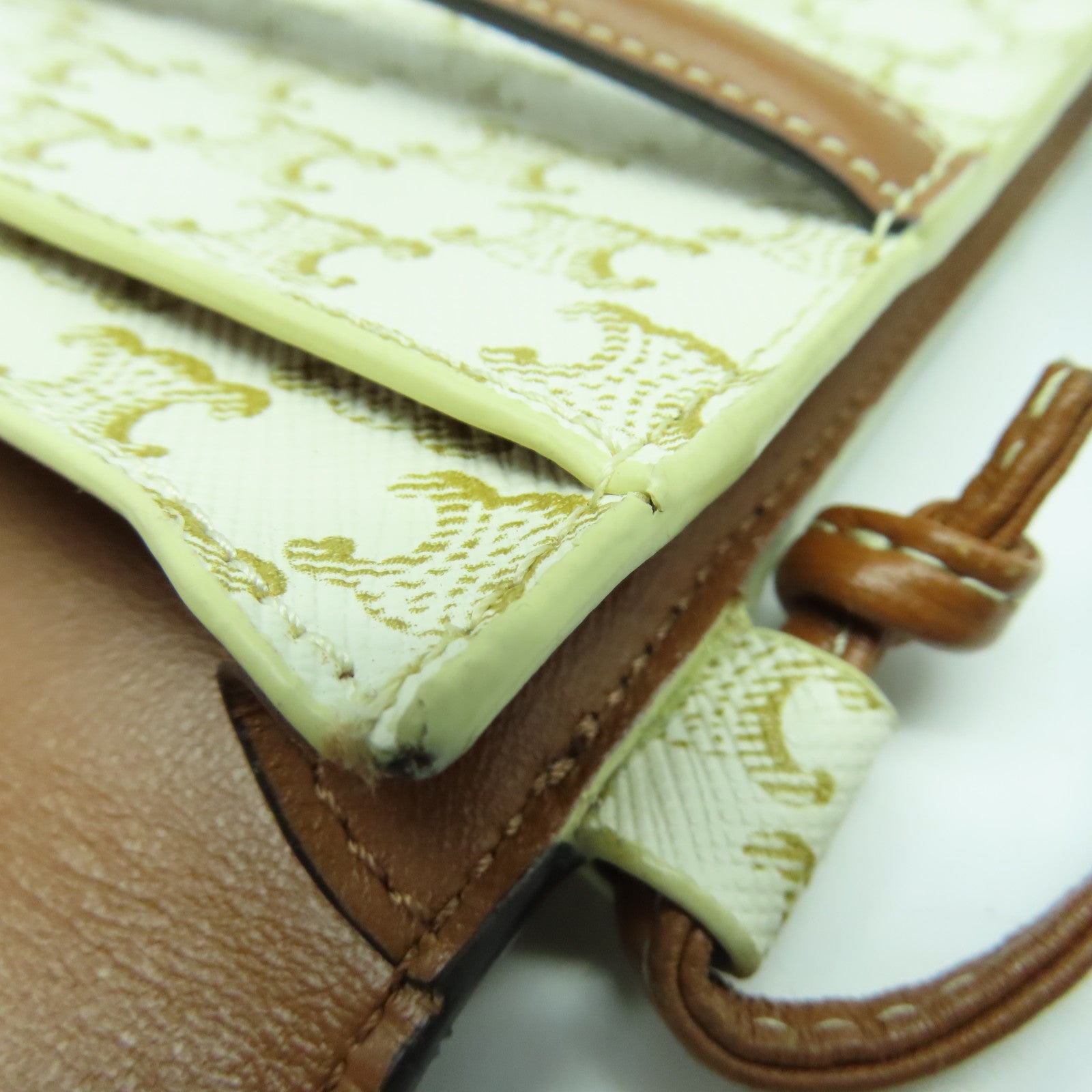 CELINE 塗層帆布Shoulder Bag肩背袋白色/啡色