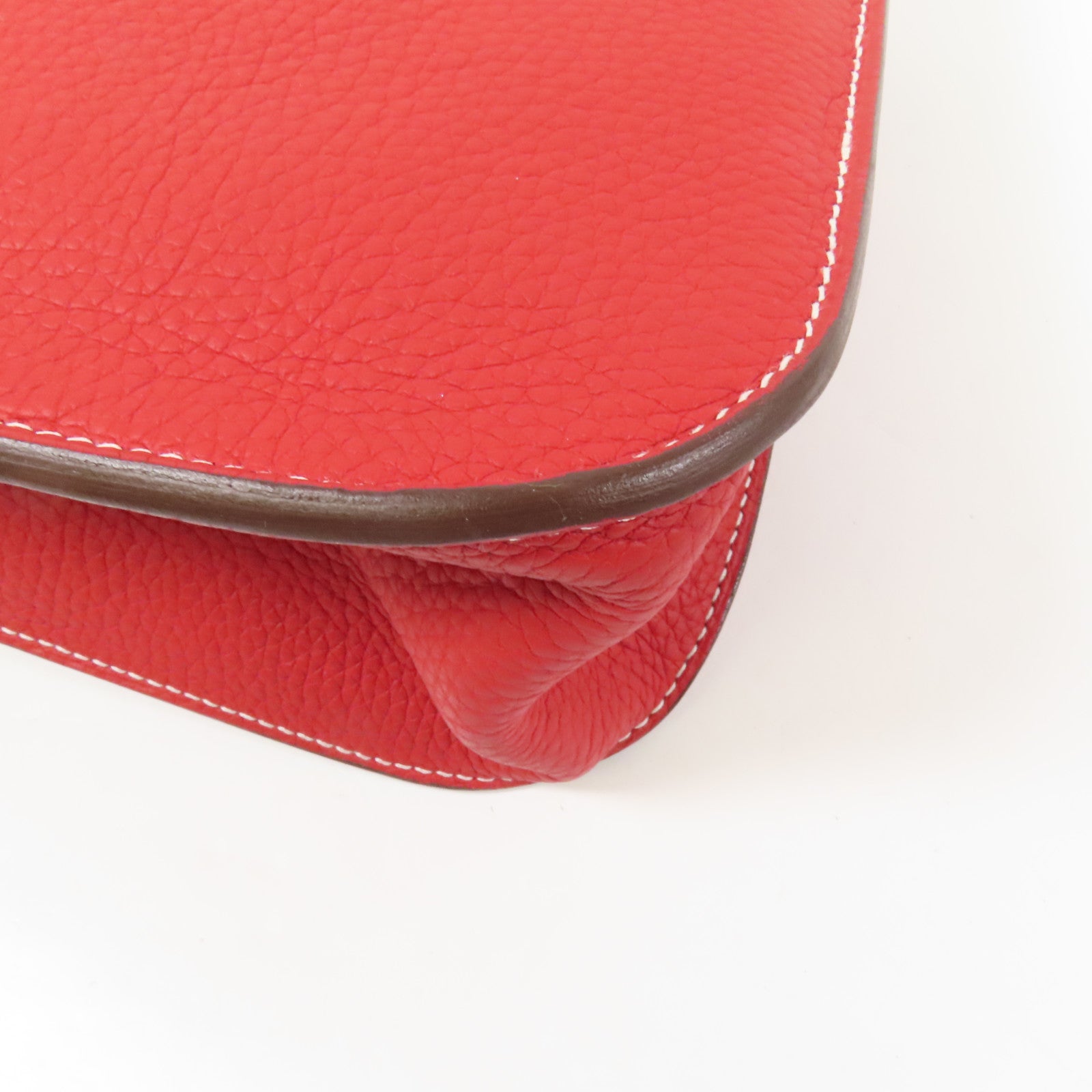 HERMES Clemence皮革Halzan 31銀扣手挽肩背兩用袋Rouge Casaque