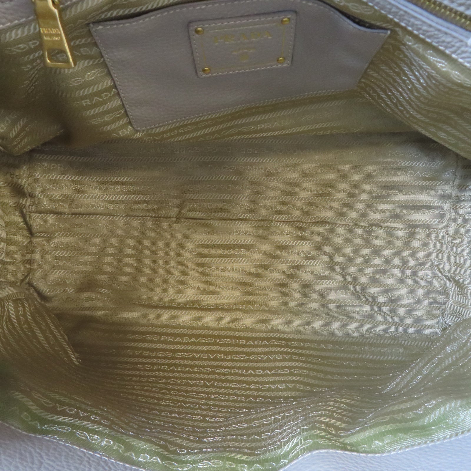 PRADA 牛皮皮革Vitella Daino Tote金扣手挽肩背兩用袋淺褐色