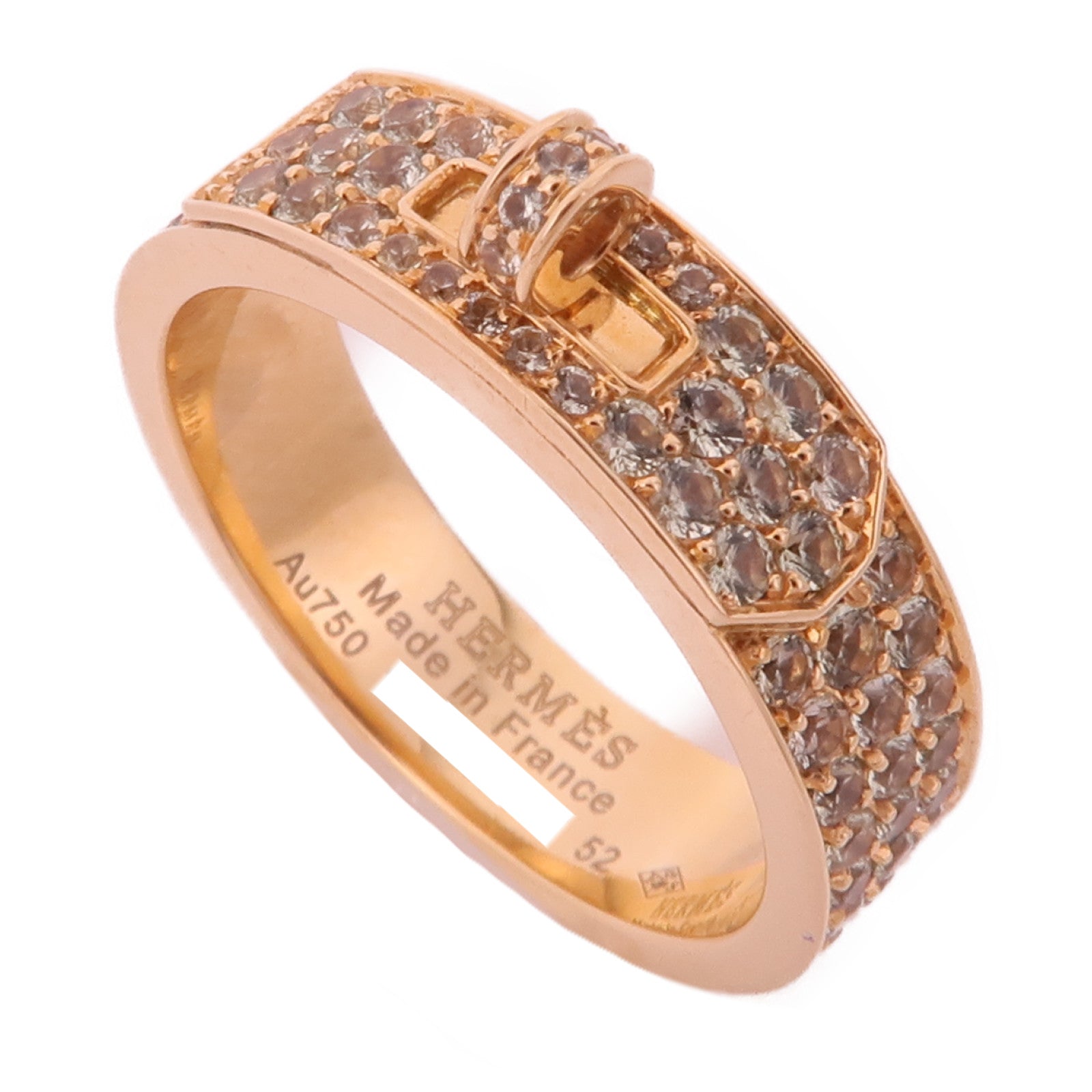 HERMES 18K玫瑰金Kelly Diamond Ring鑽石戒指Hermes#52/US#6