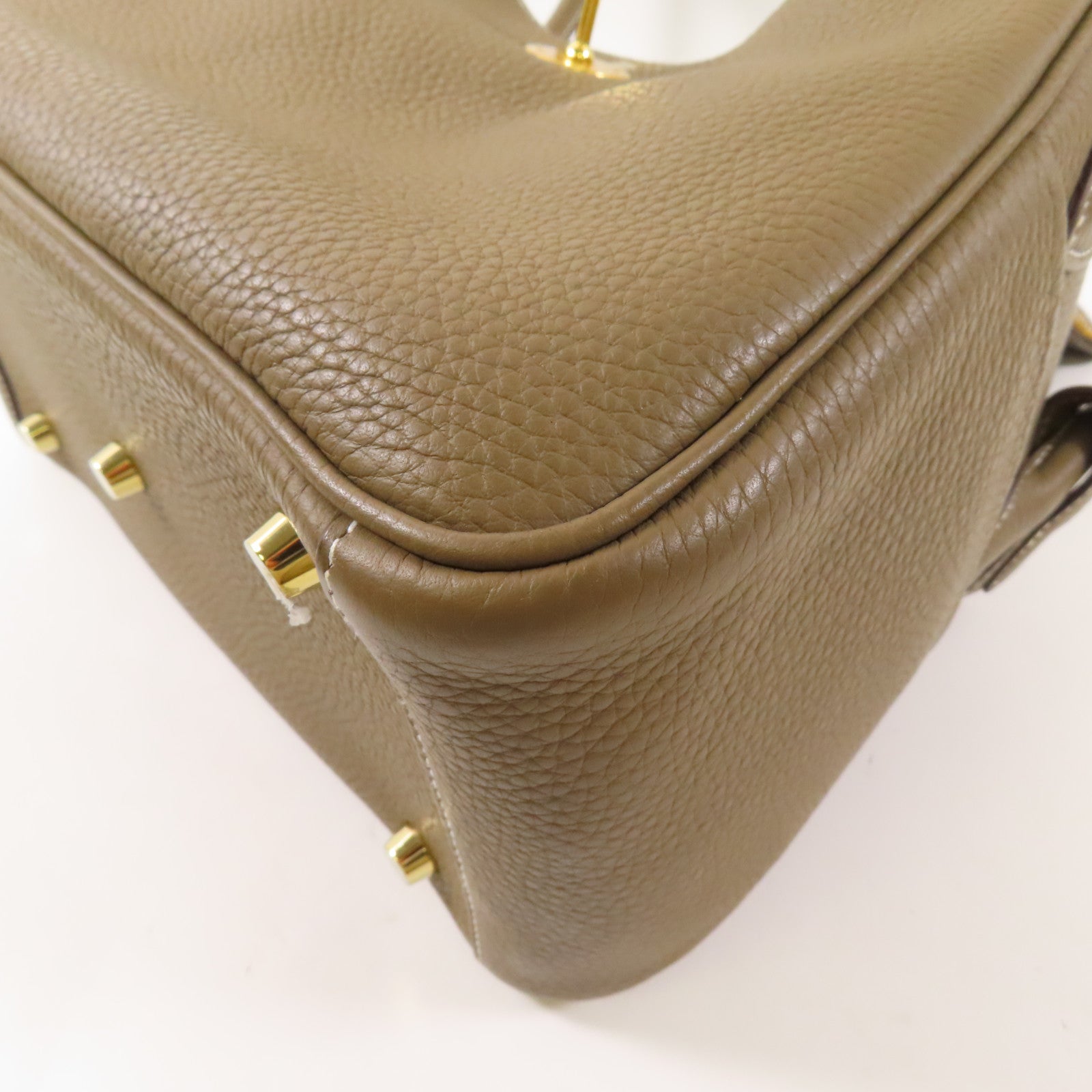 HERMES Clemence皮革Lindy 26金扣手挽肩背兩用袋Etoupe