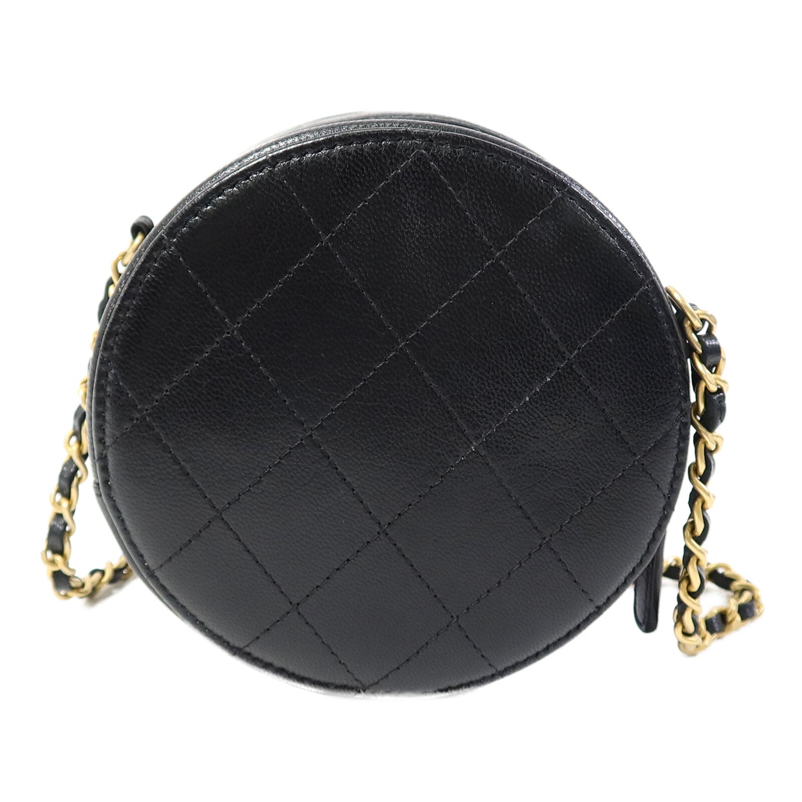 CHANEL 牛皮皮革Round Pear Bag金扣鏈帶肩背袋