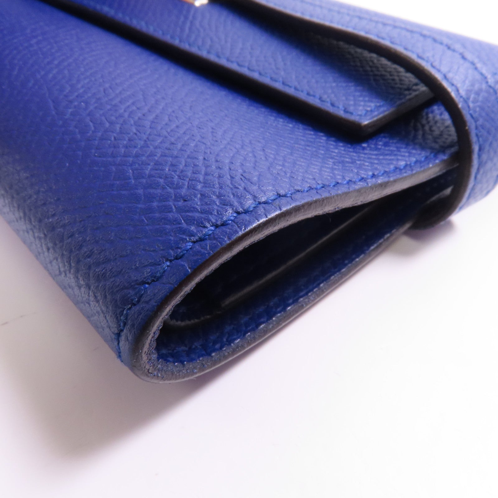 HERMES Epsom皮革Kelly Wallet銀扣長錢包Bleu Electrique