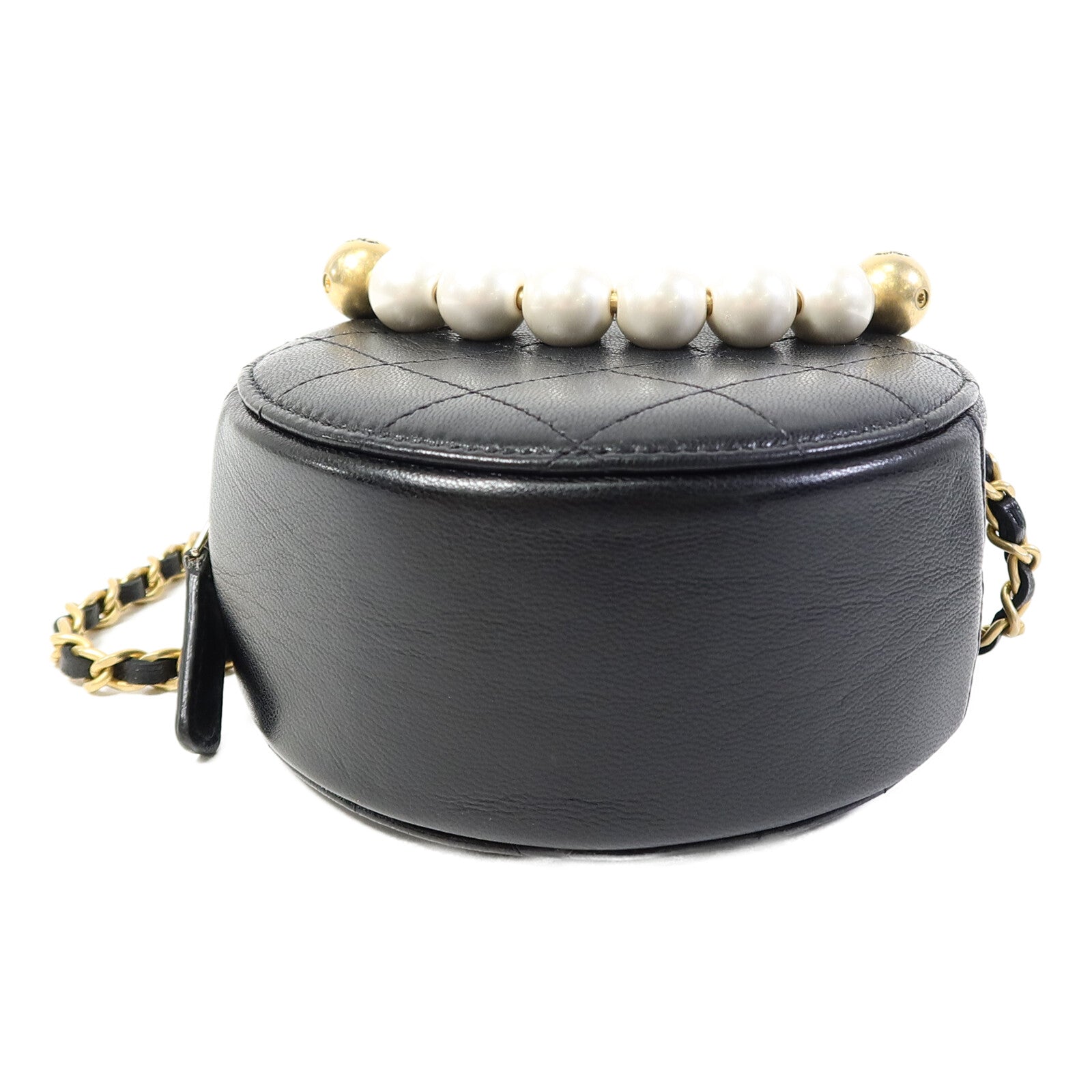 CHANEL 牛皮皮革Round Pear Bag金扣鏈帶肩背袋