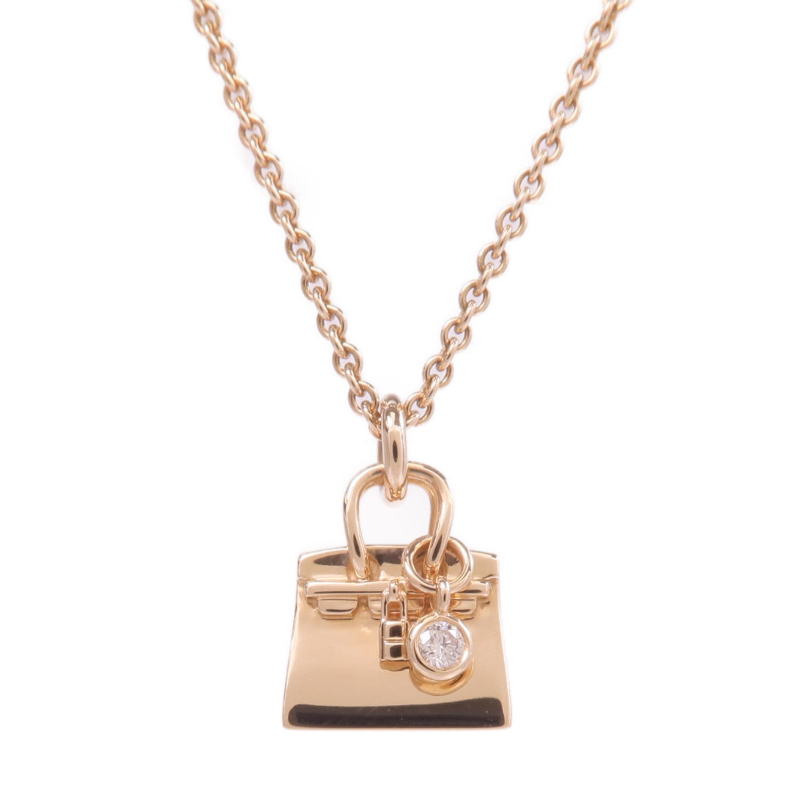 HERMES 18K玫瑰金Kelly Necklace鑽石項鍊