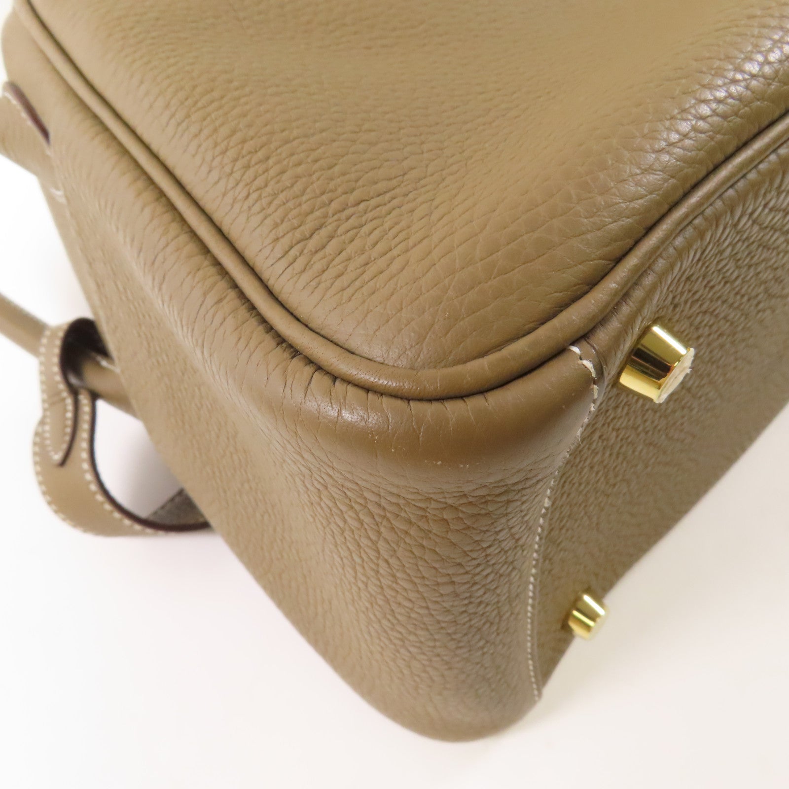 HERMES Clemence皮革Lindy 26金扣手挽肩背兩用袋Etoupe