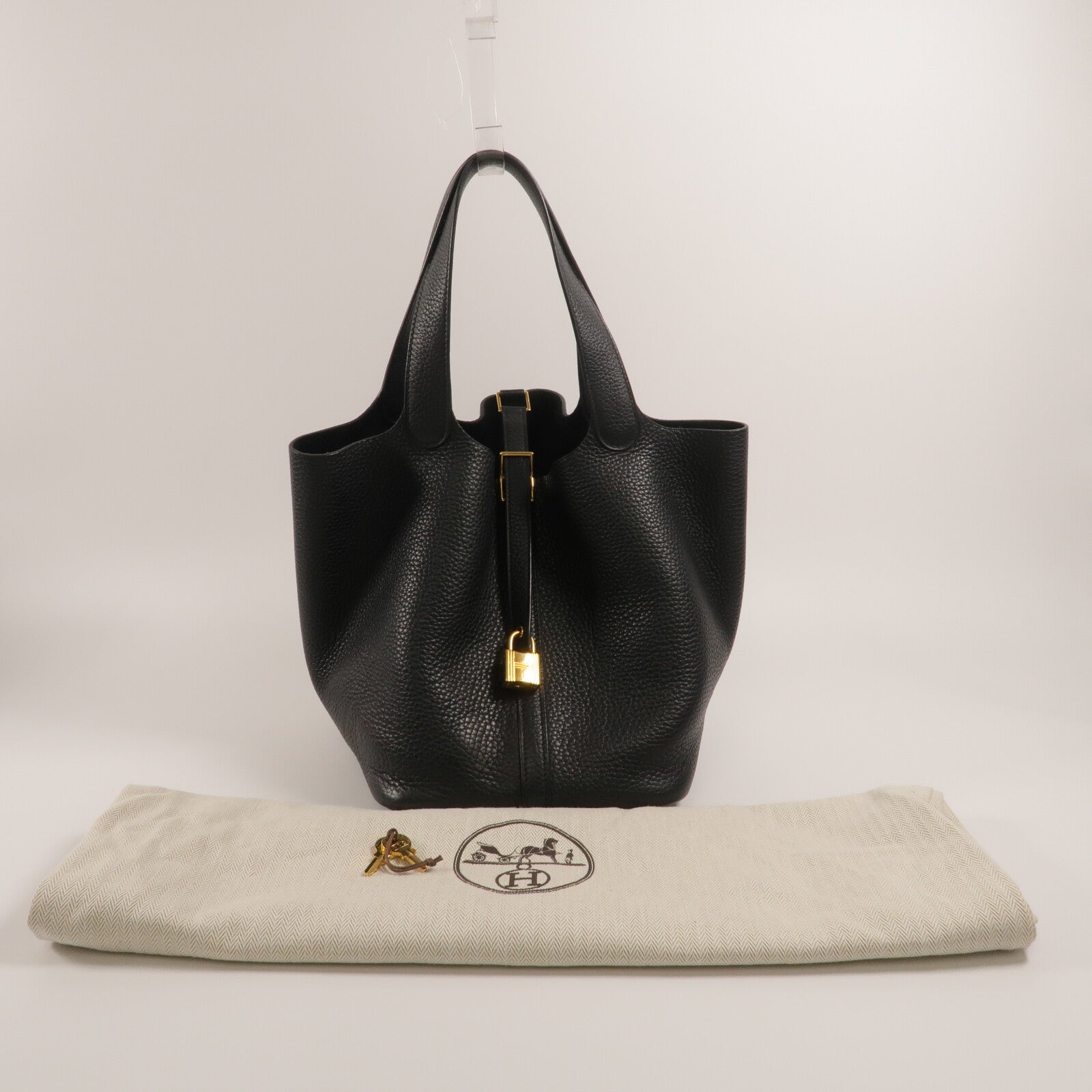 HERMES Clemence皮革Picotin MM手挽袋Noir