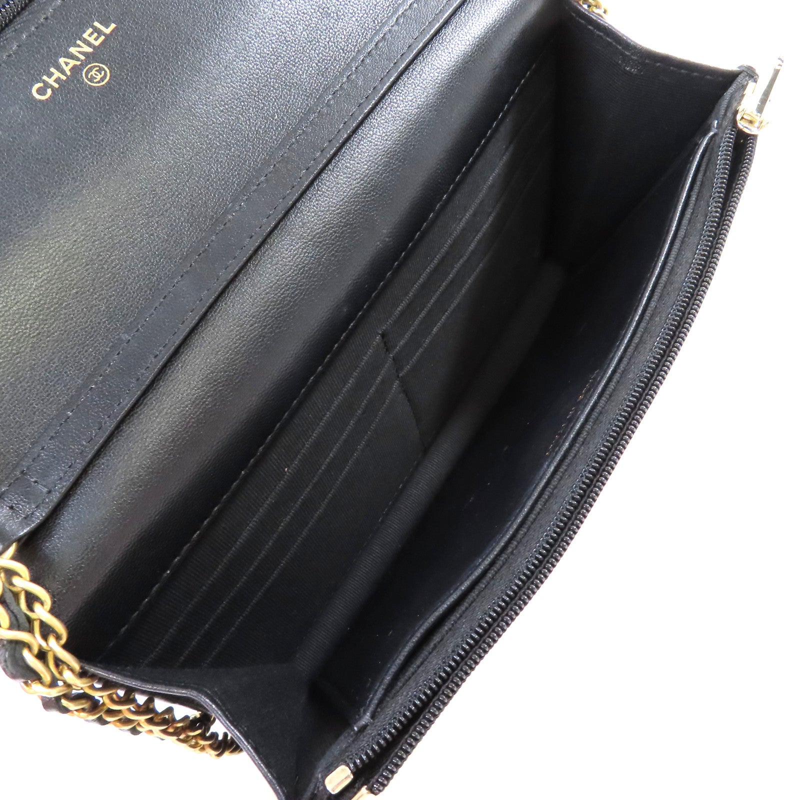 CHANEL 菱格羊皮皮革WOC Wallet On Chain Shoulder Bag金扣鏈帶肩背袋黑色