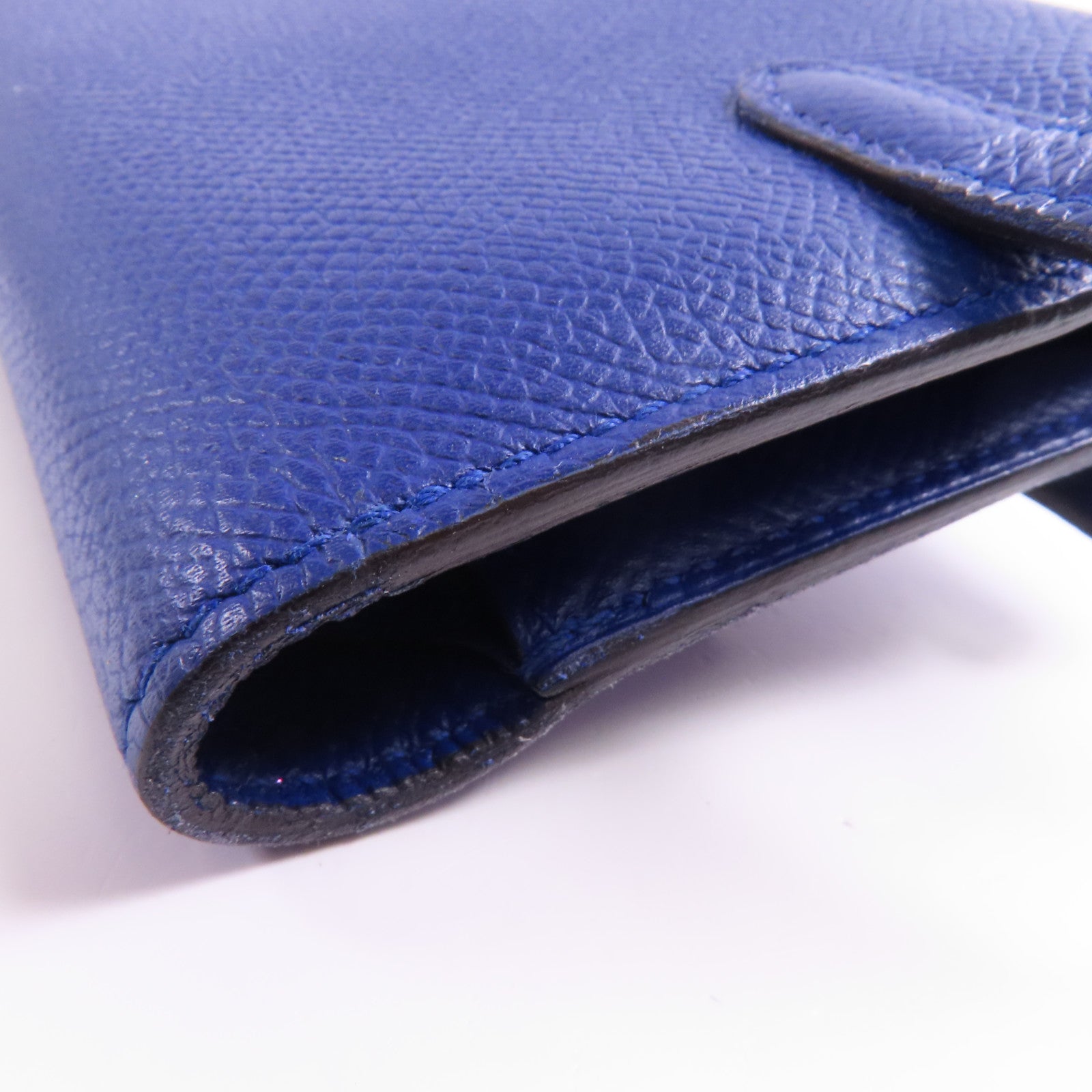 HERMES Epsom皮革Kelly Wallet銀扣長錢包Bleu Electrique